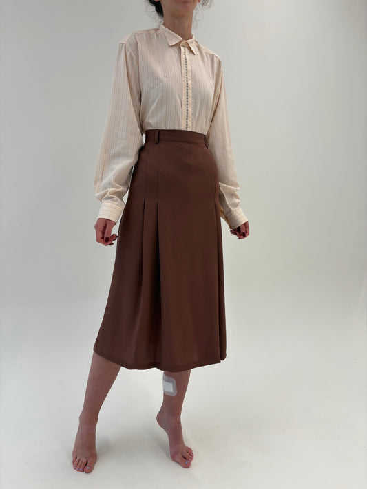 Fustă vintage chestnut brown cu pliseuri și talie ultra înaltă marcată