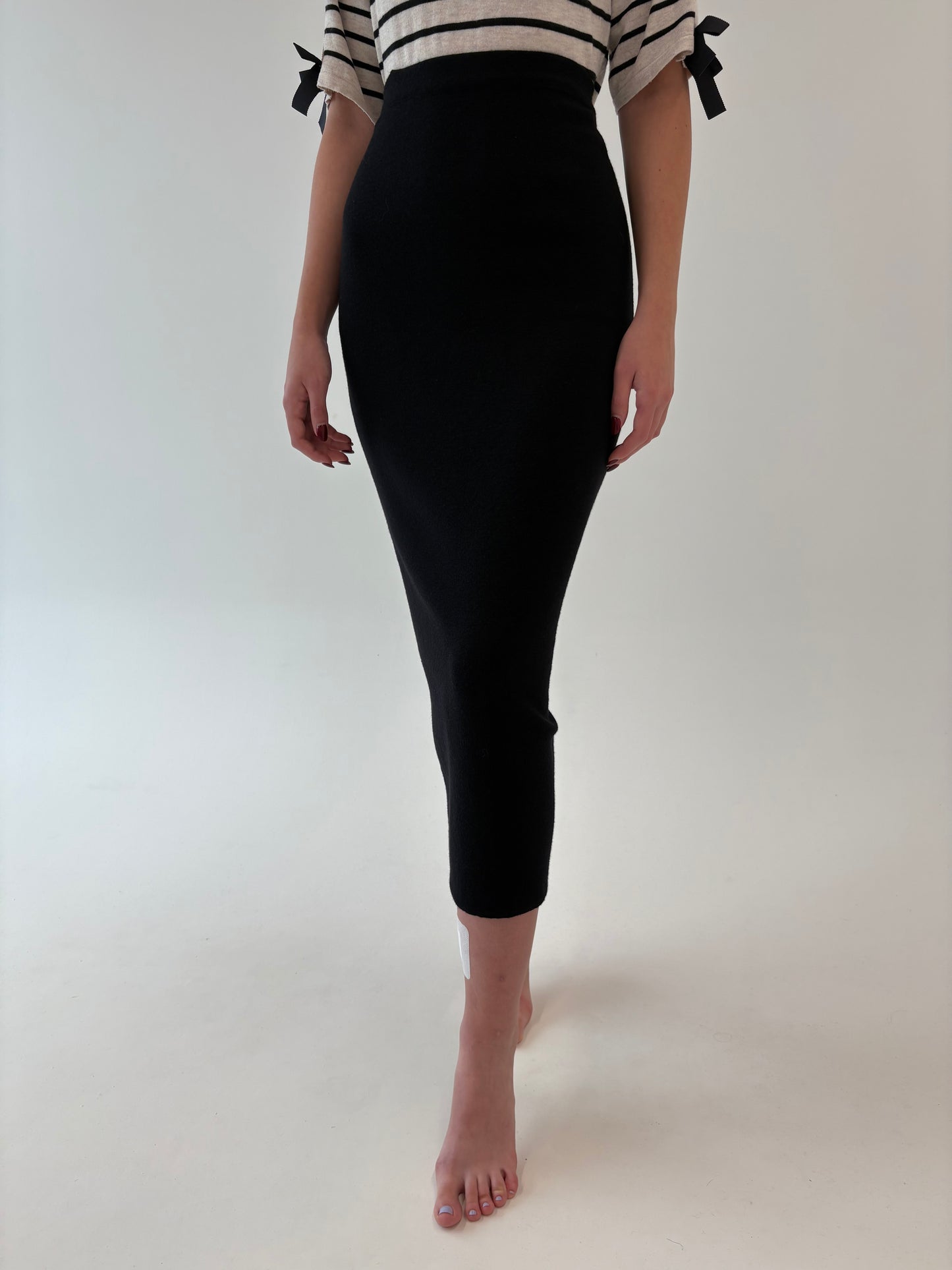 Fustă neagră maxi italiana din jerse de lana merino extrafina