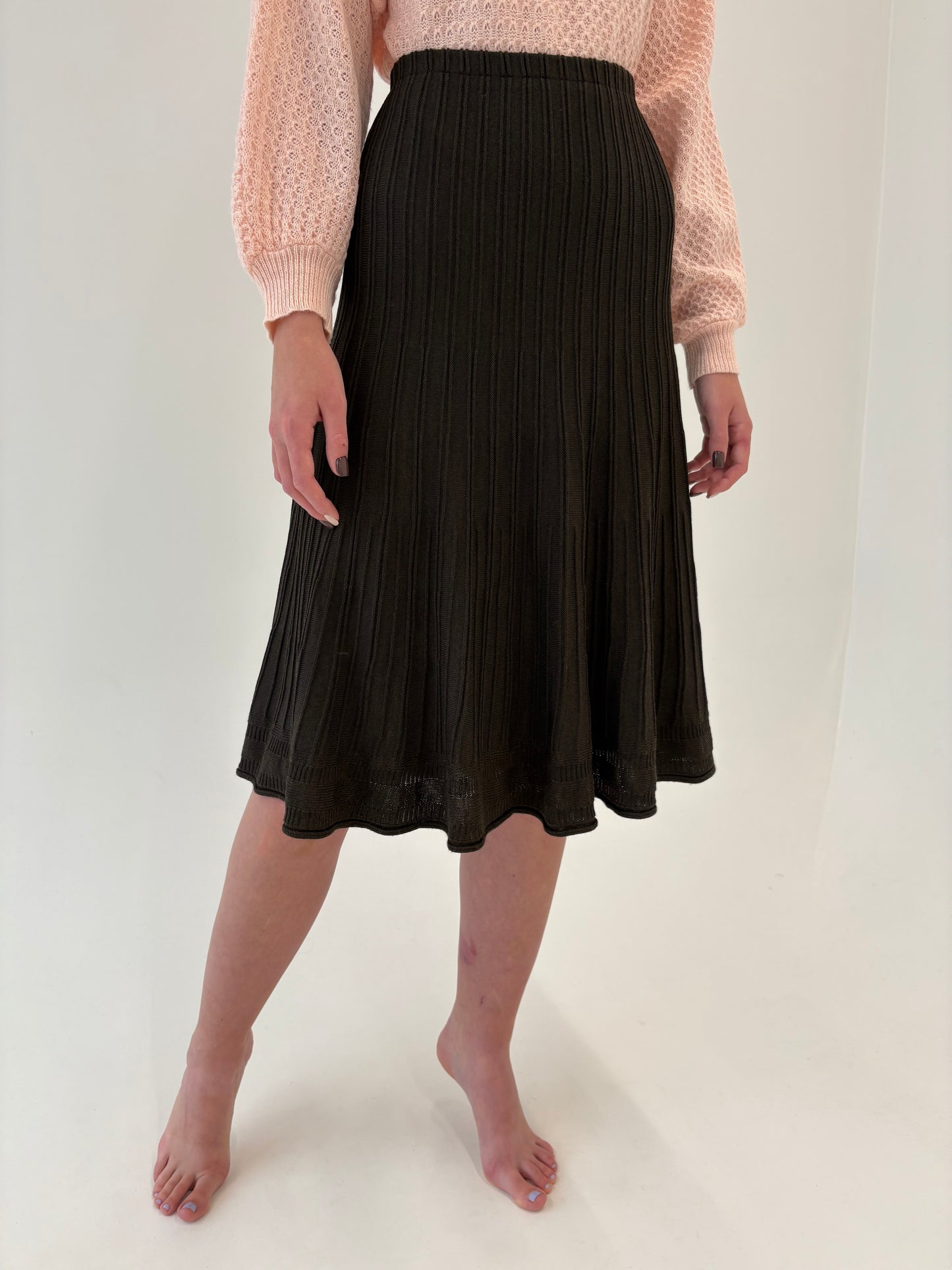 Fustă chocolate brown italiană din jerse excepțional de lana extrafina