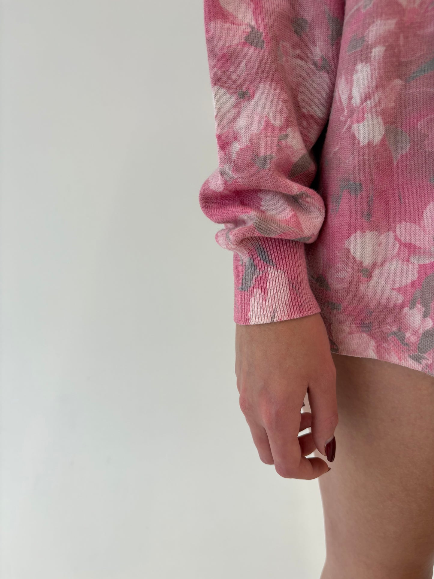 Cardigan vintage 80% lana merino extrafina in print floral superb