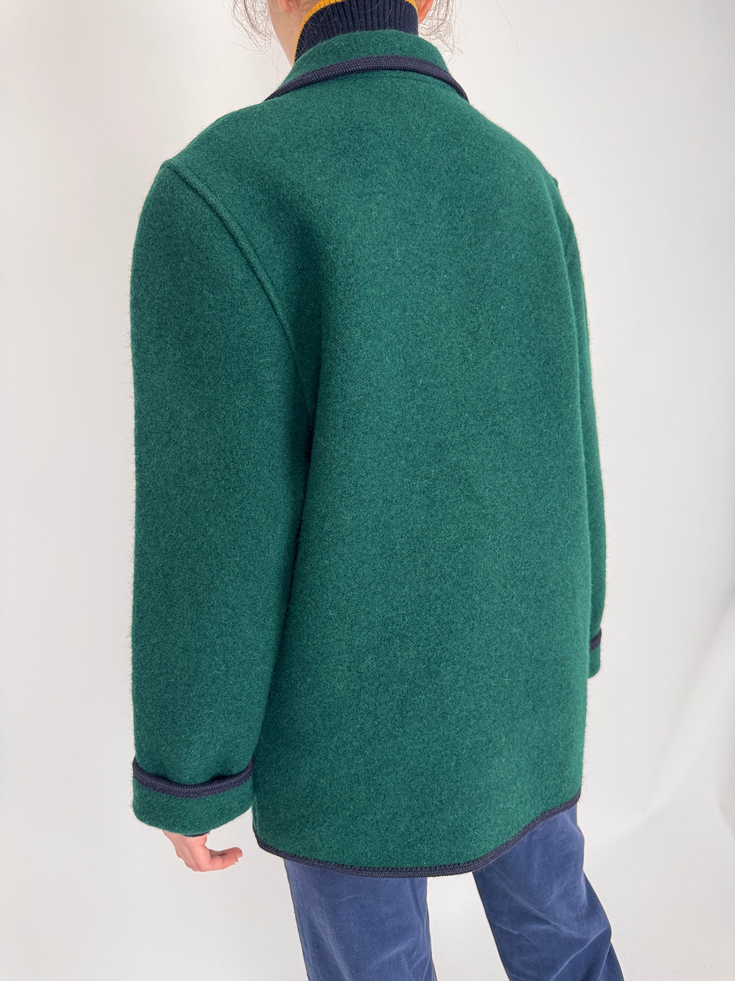 Jacheta dark pine green din boiled wool cu nasturi metalici argintii