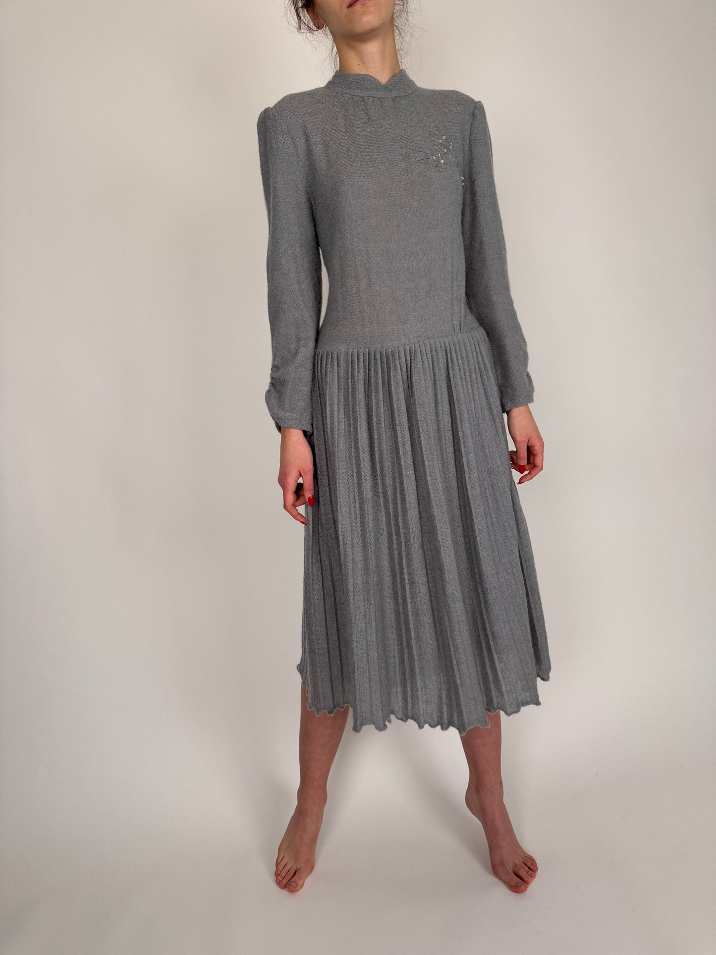 Rochie vintage cloud gray din mix de lana extrafina