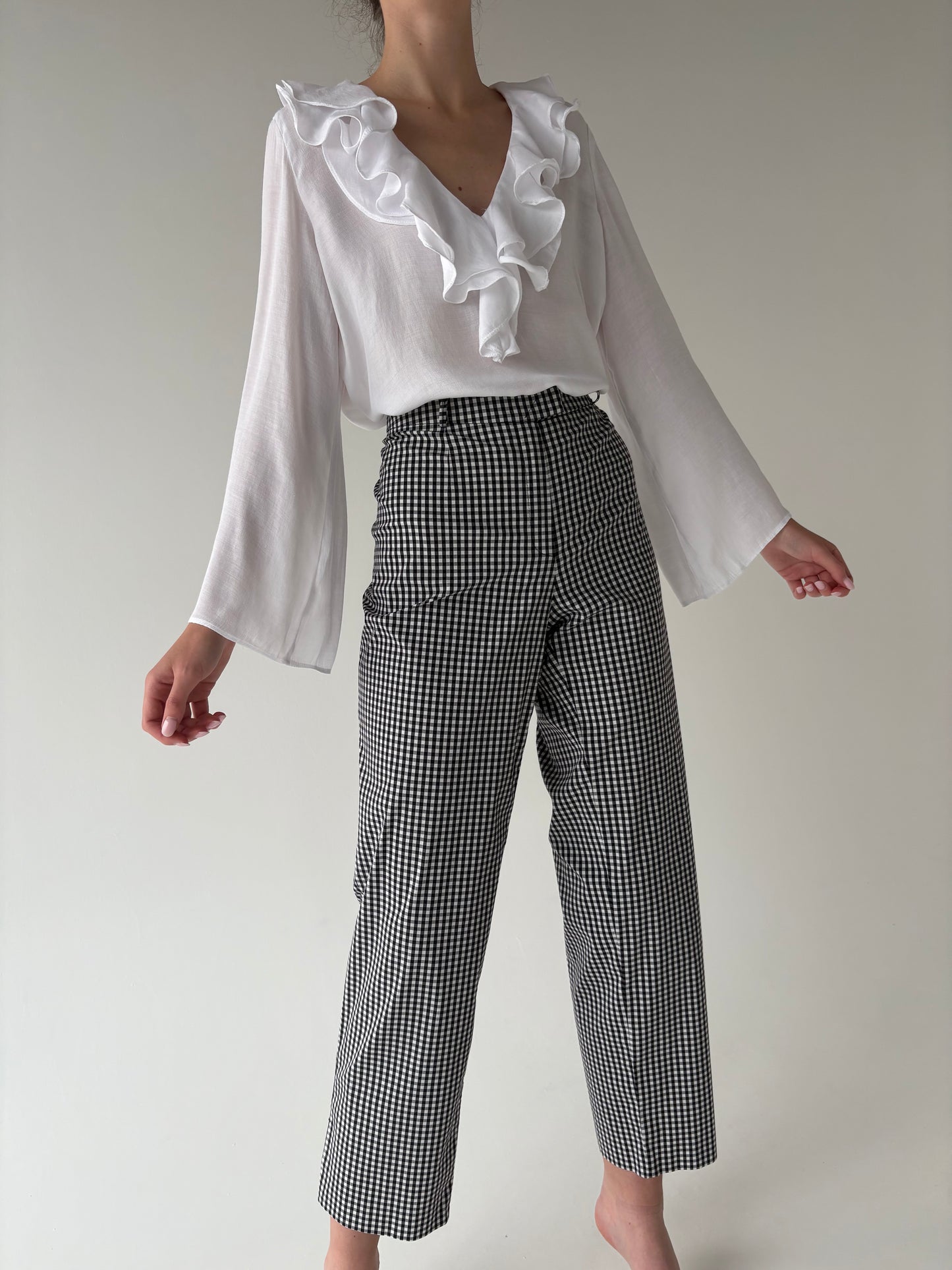 Deux piece din bumbac gingham modelator în croi clasic