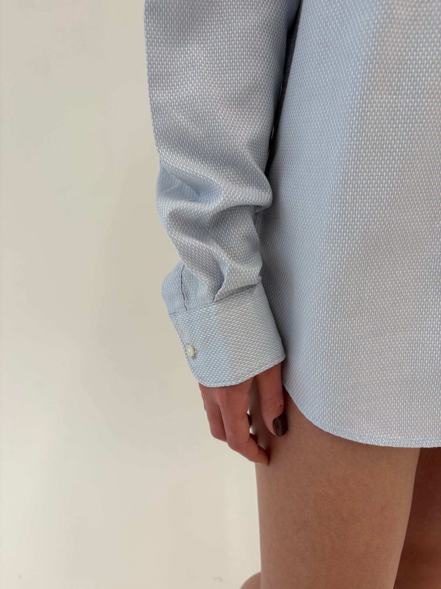 Cămașa baby blue din poplin gros excepțional cu guler rusesc
