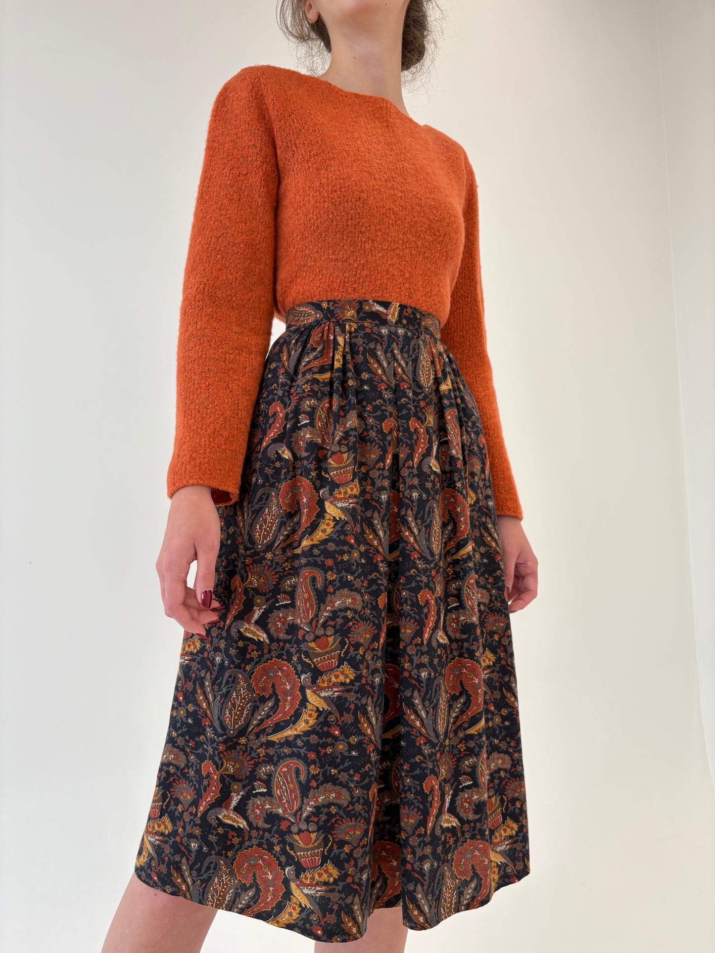 Fustă vintage cu print paisley în culori superbe de toamnă