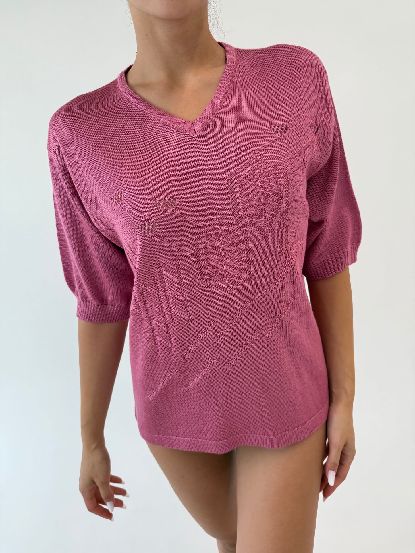 Top vintage old rose Pink din tricot din mix de lana extrafina