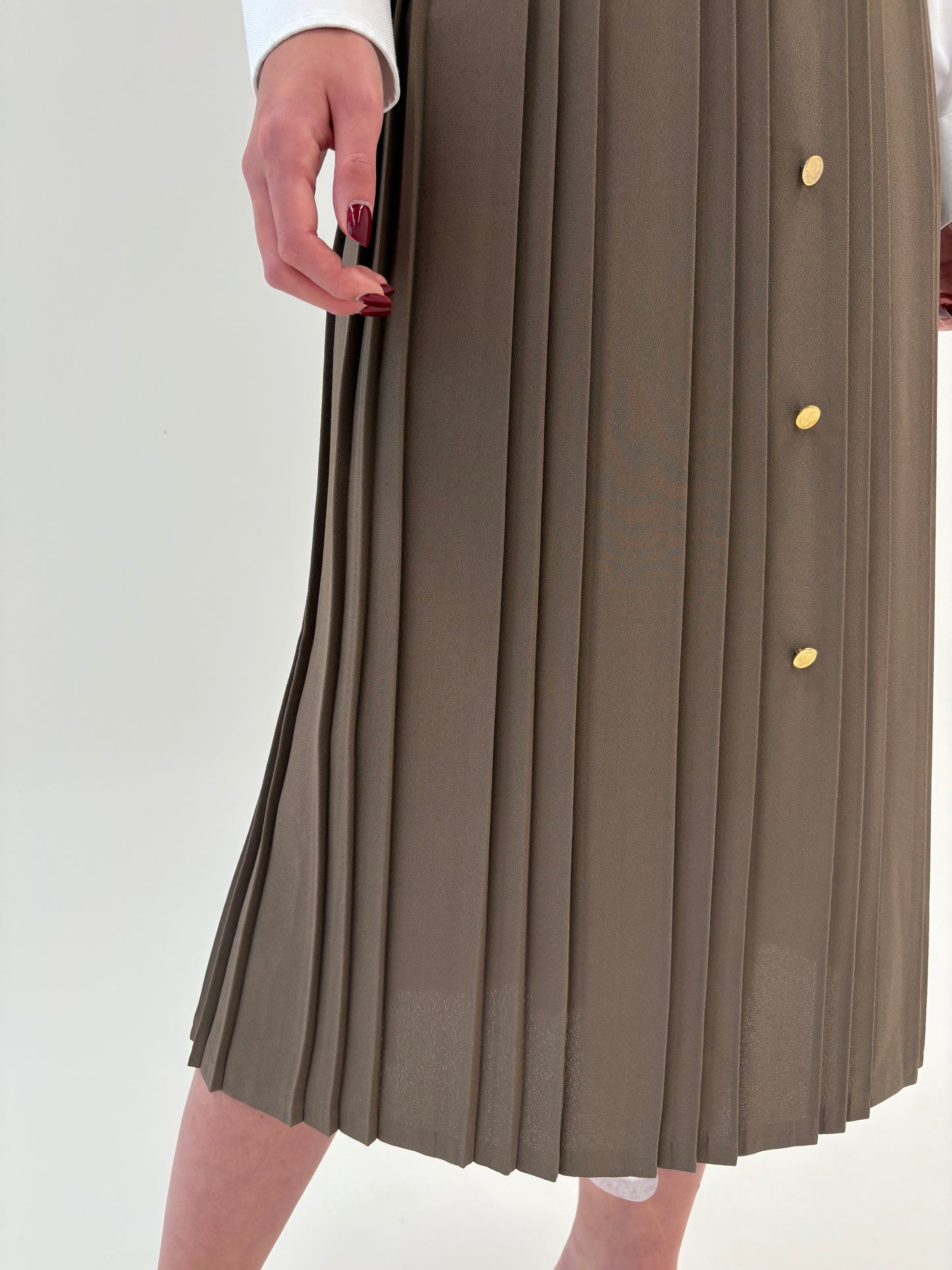 Fustă vintage plisată midi spre maxi cu talie ultra înaltă elastică