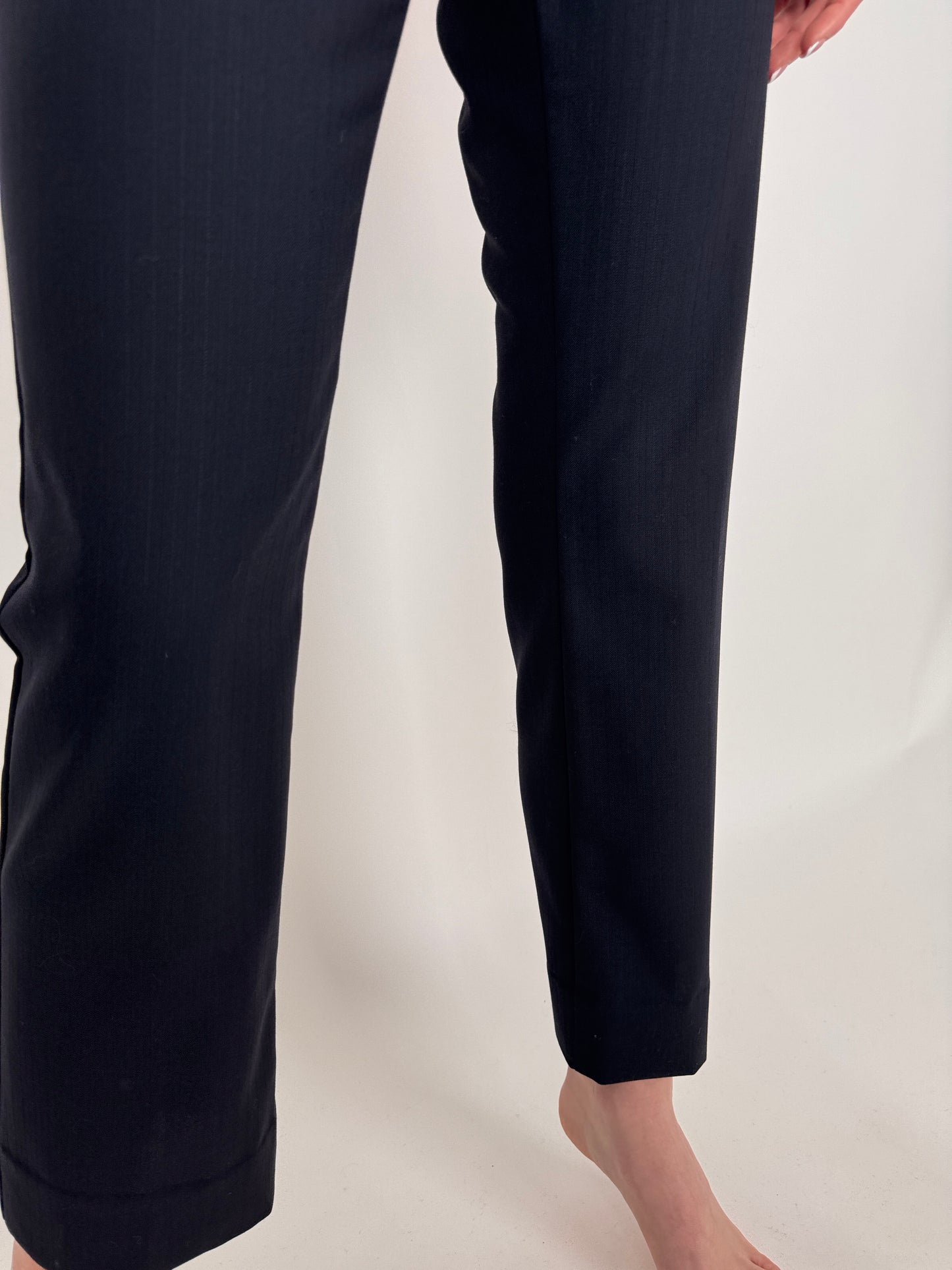 Pantaloni navy blue din stofă de lana extrafina de primăvară