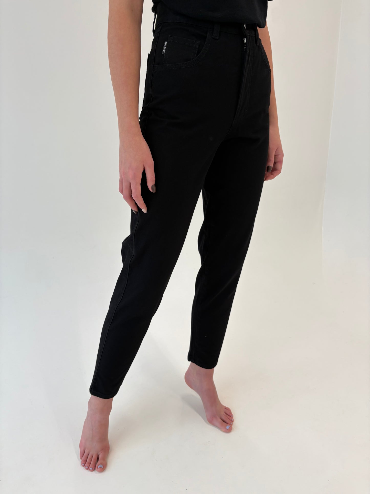 Jeans negri ultra confort modelatori din bumbac și lycra cu talie ultra înaltă