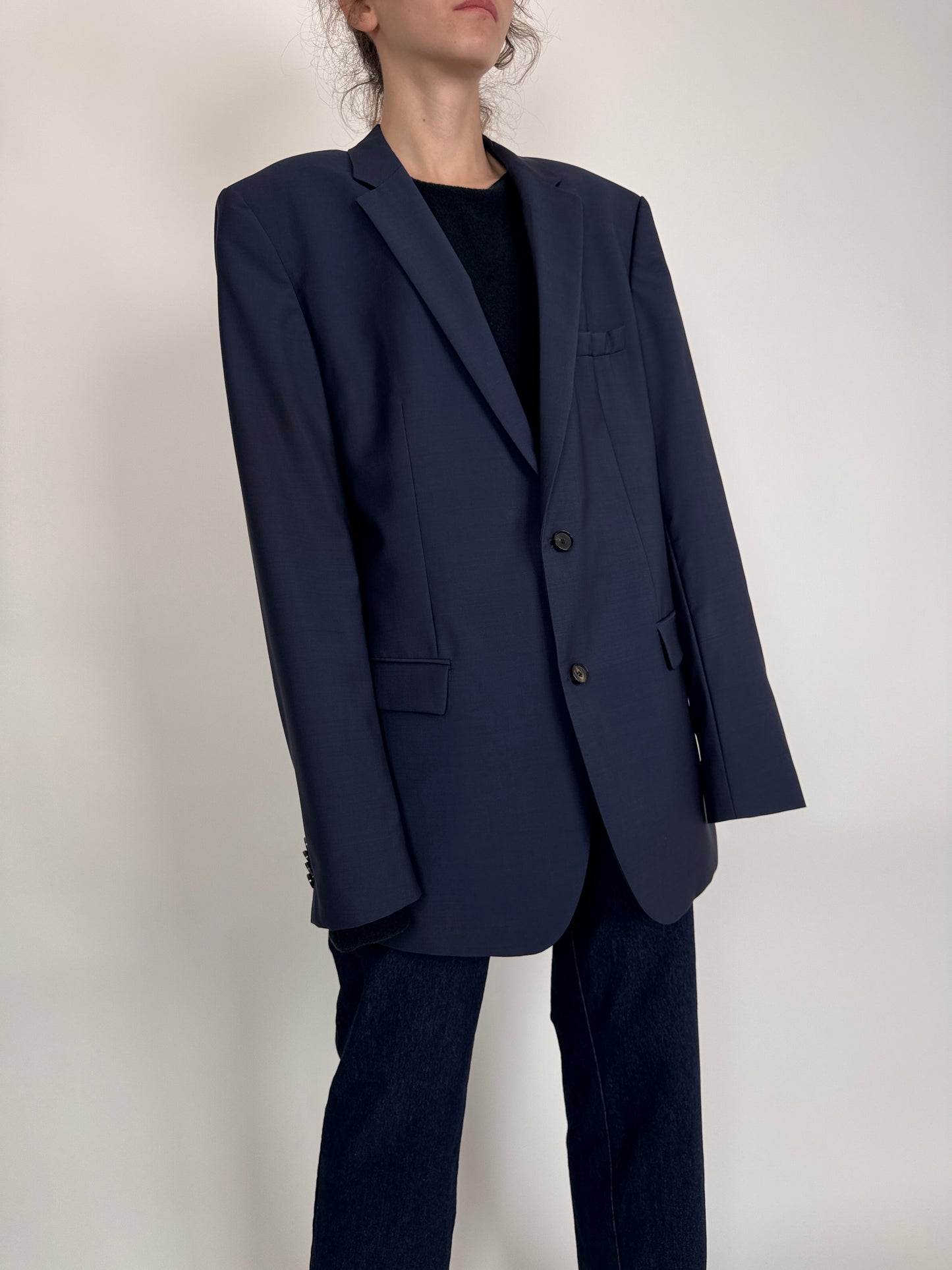 Sacou tall Hugo Boss Navy blue din stofita de vară