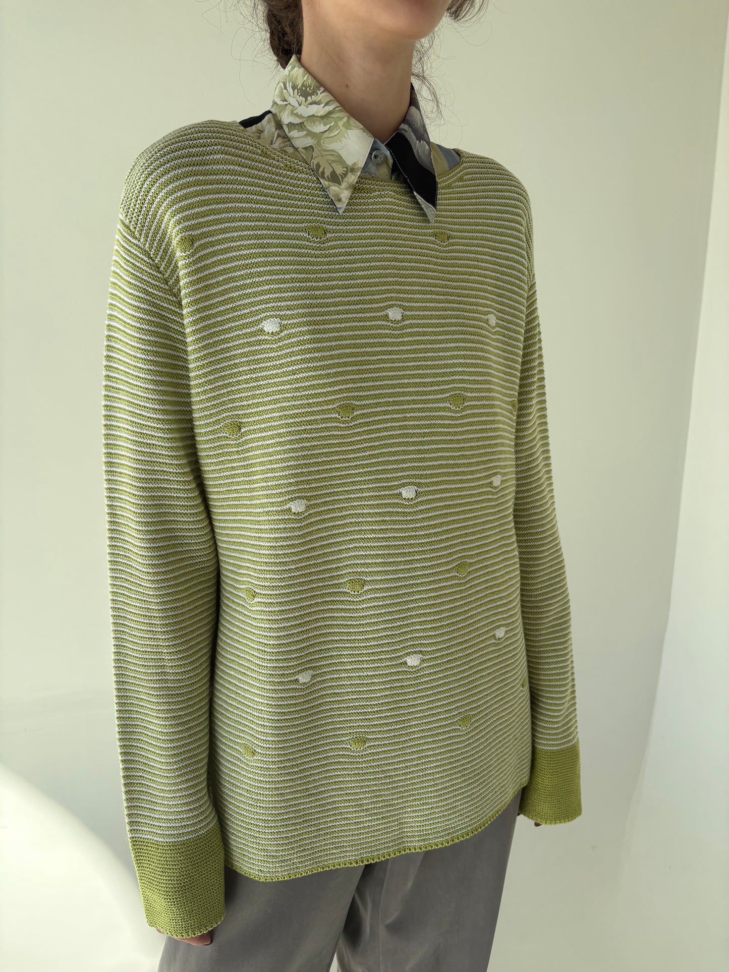 Pulover premium verde crud texturat din bumbac de gramaj mare