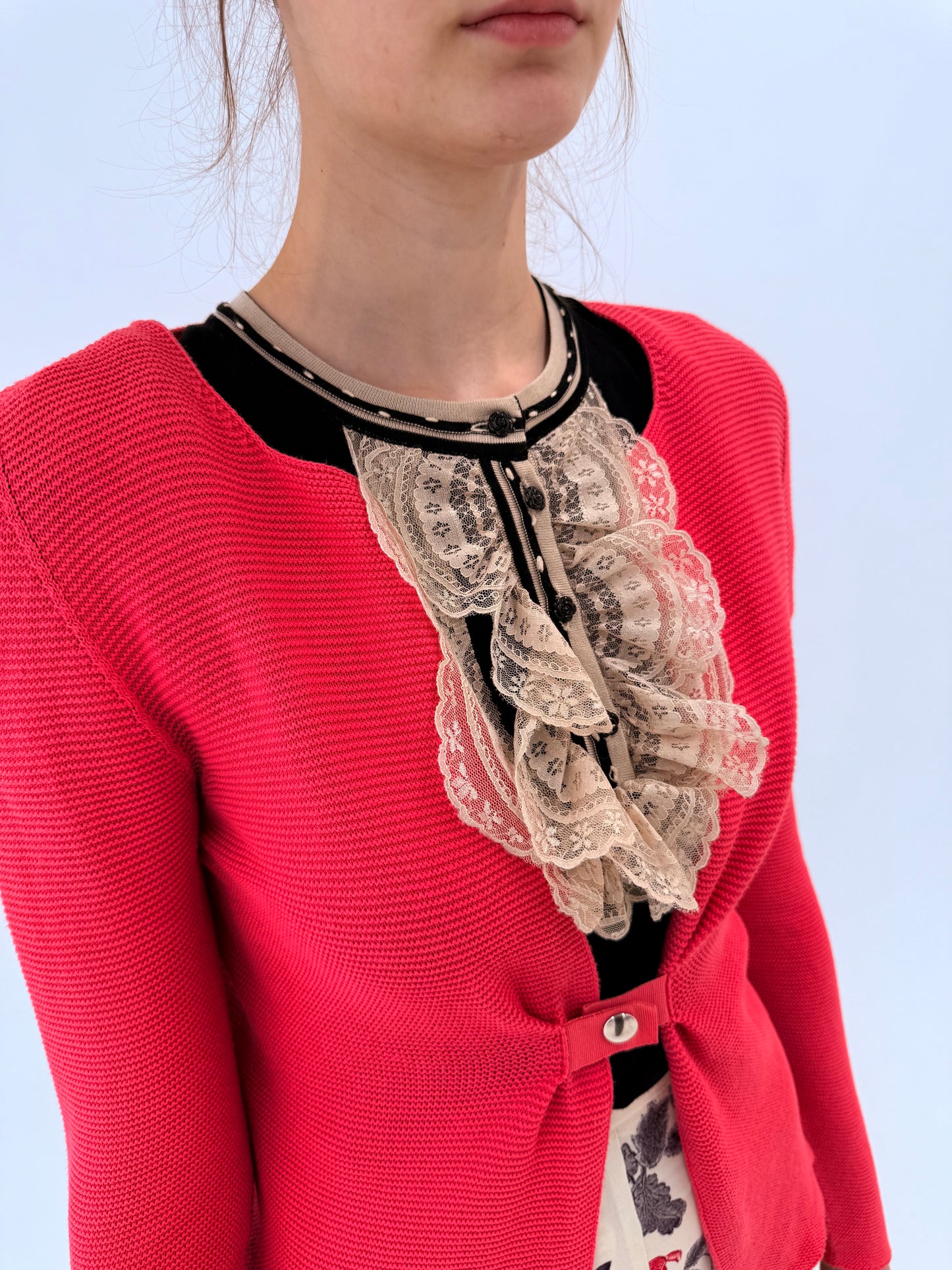 Cardigan fucsia cambrat din bumbac premium