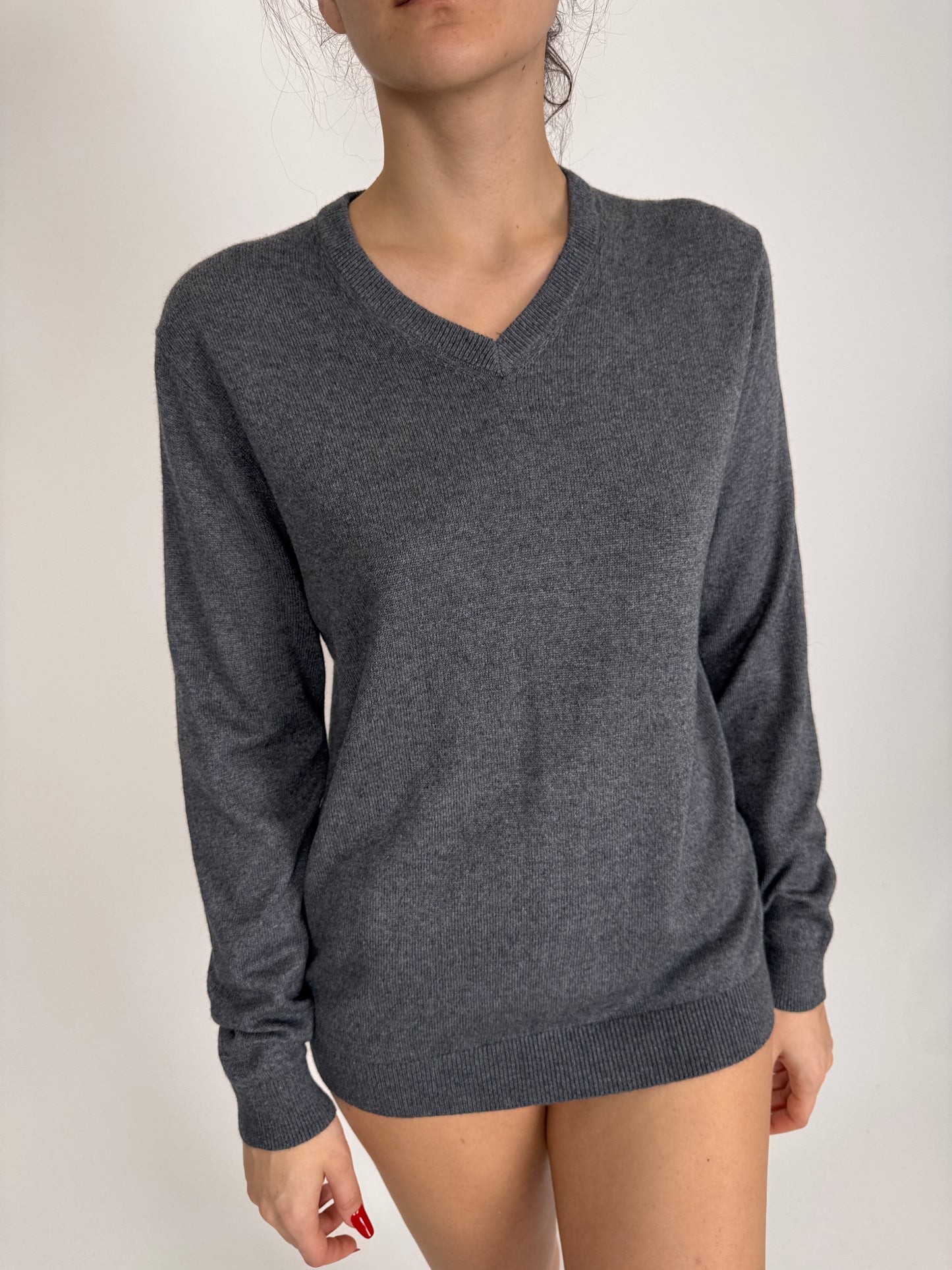 Pulover subțire din mătase naturală și cașmir charcoal gray