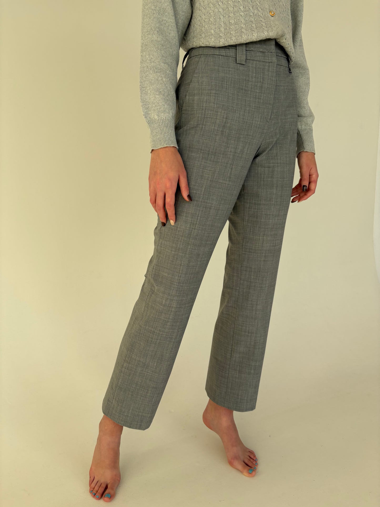 Pantaloni țigaretă tall din lana extrafina confort cu talie înaltă