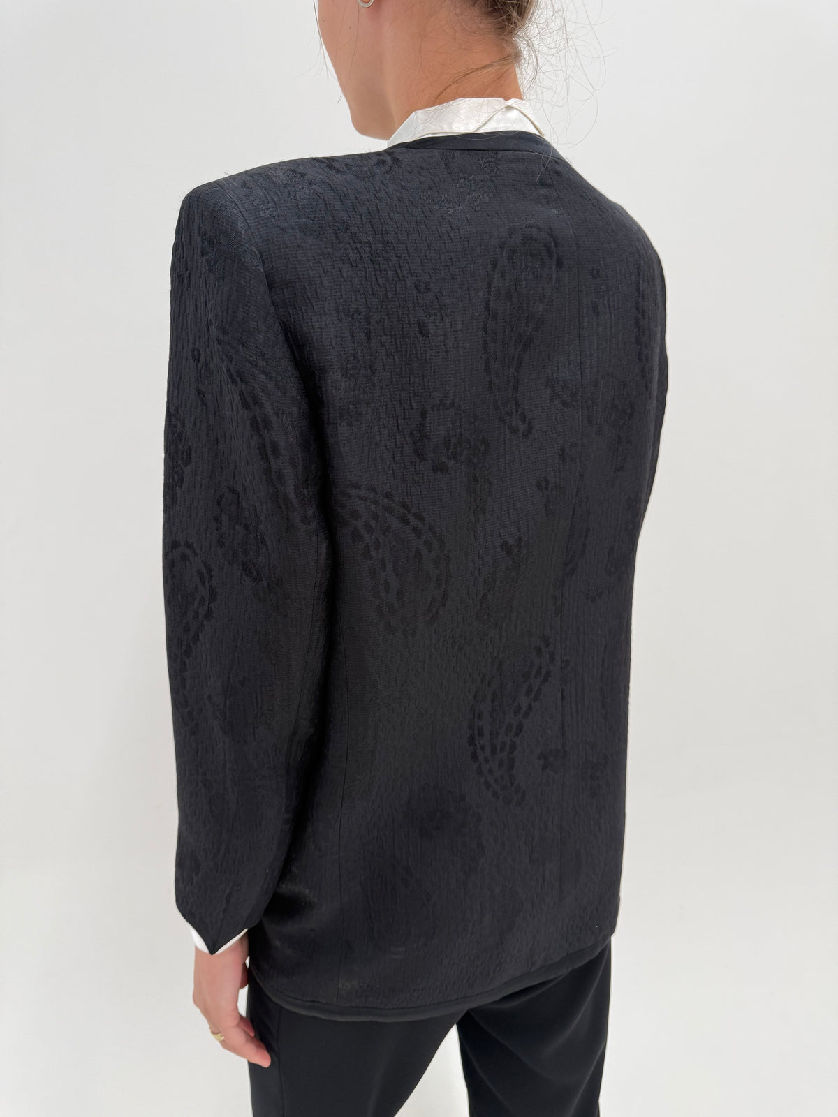 Sacou negru Luisa Spagnoli elegant din stofita jacquard excepțională