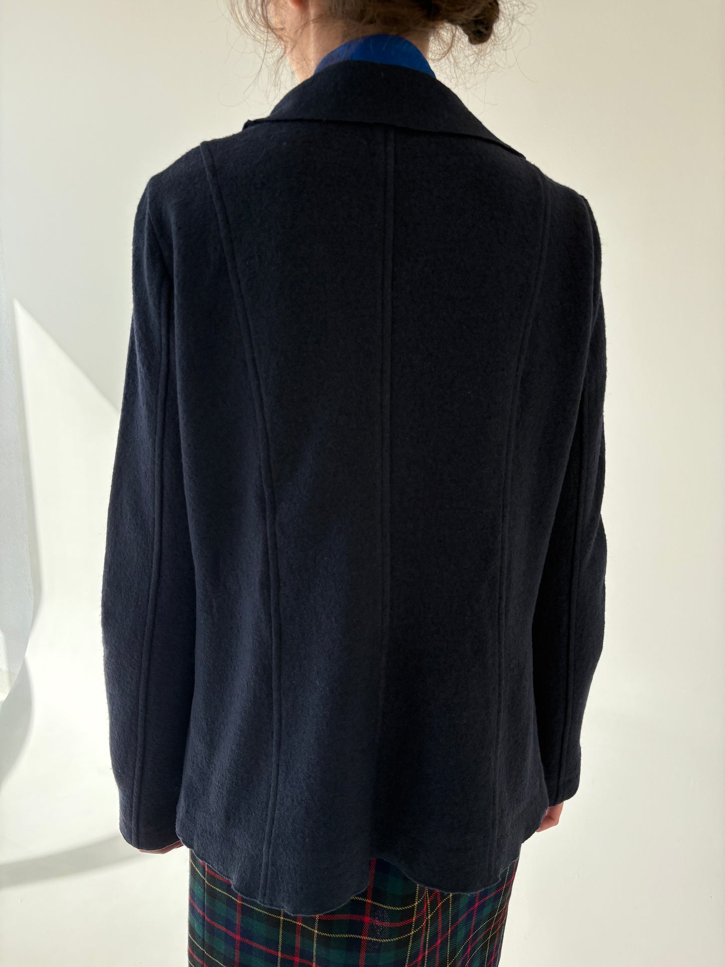 Sacou italian dark blue gray cu guler supradimensionat din lana de toamnă