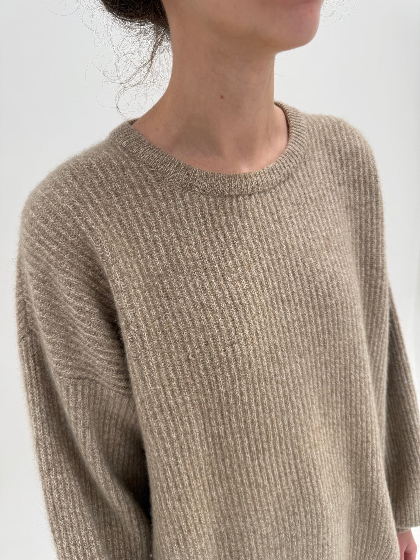 Pulover din cașmir gros ultra luxury italian camel melanj