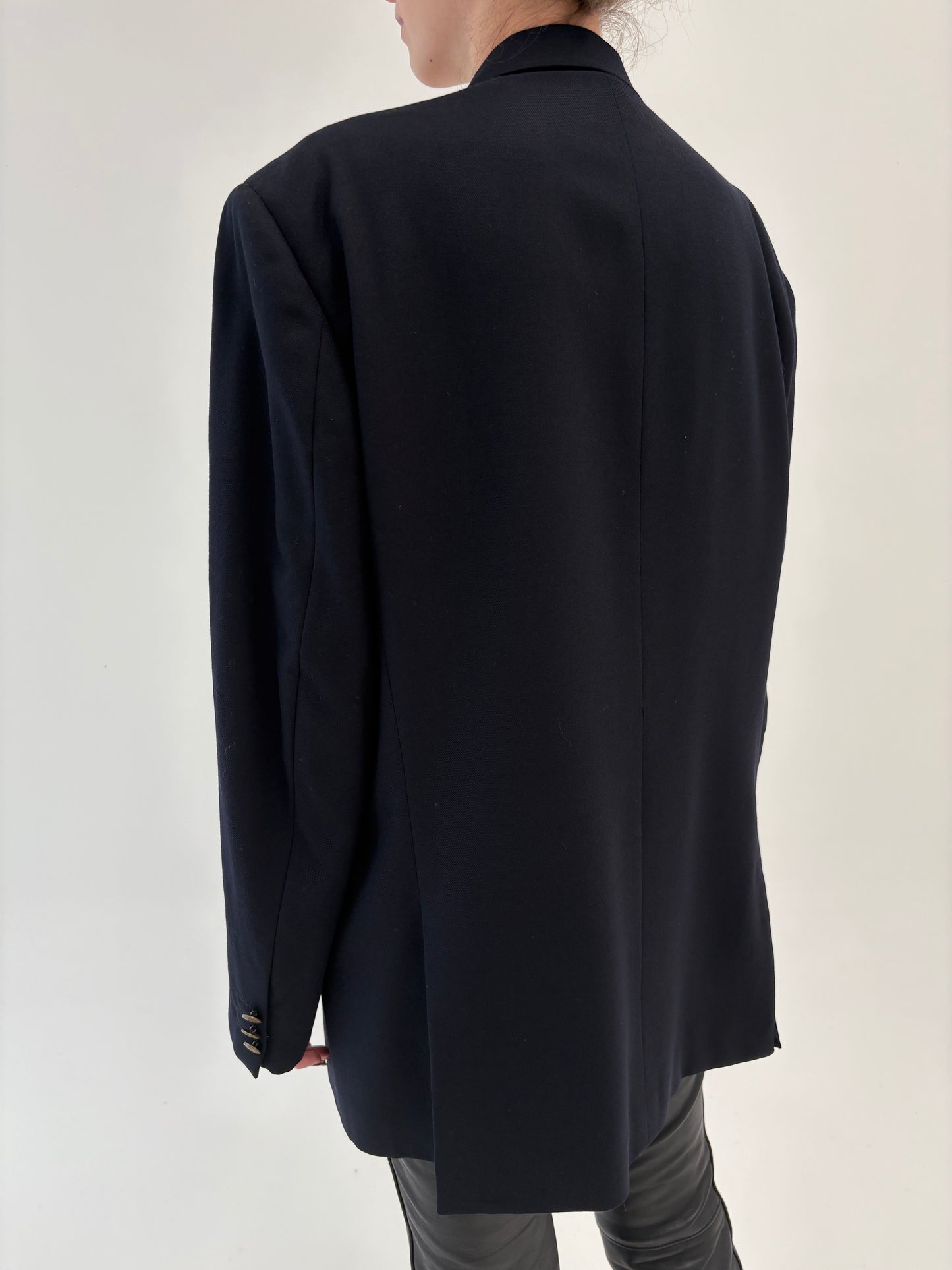 Sacou navy tall din lana luxury super 100s extrafina cu închidere dublă