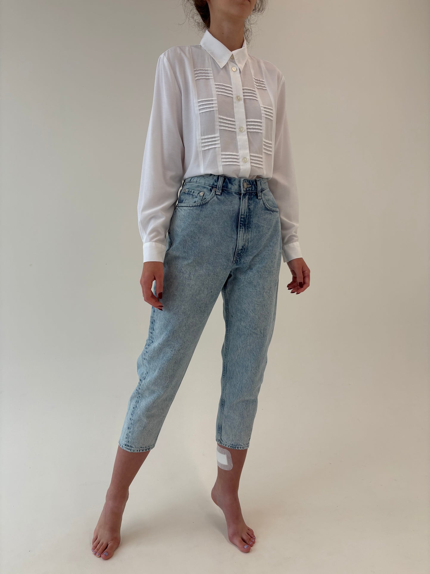 Jeans Barrel petite cu talie ultra înaltă mom fit stone wash