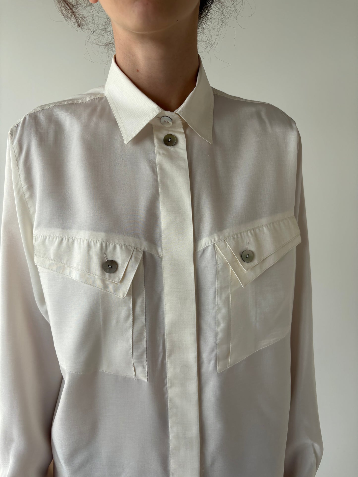 Cămașa vintage butter white din mătase naturală