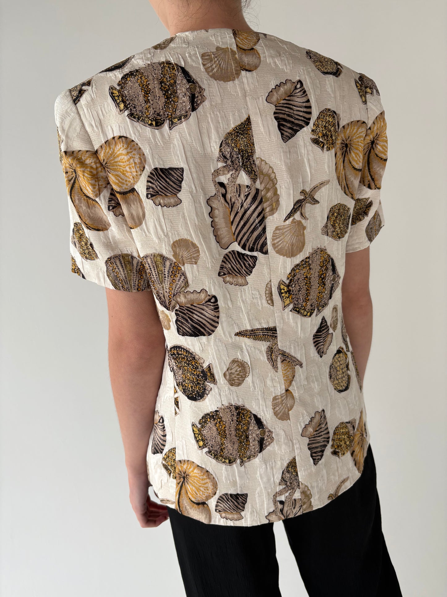 Sacou vintage cambrat superb cu print marin pe jacquard de vară