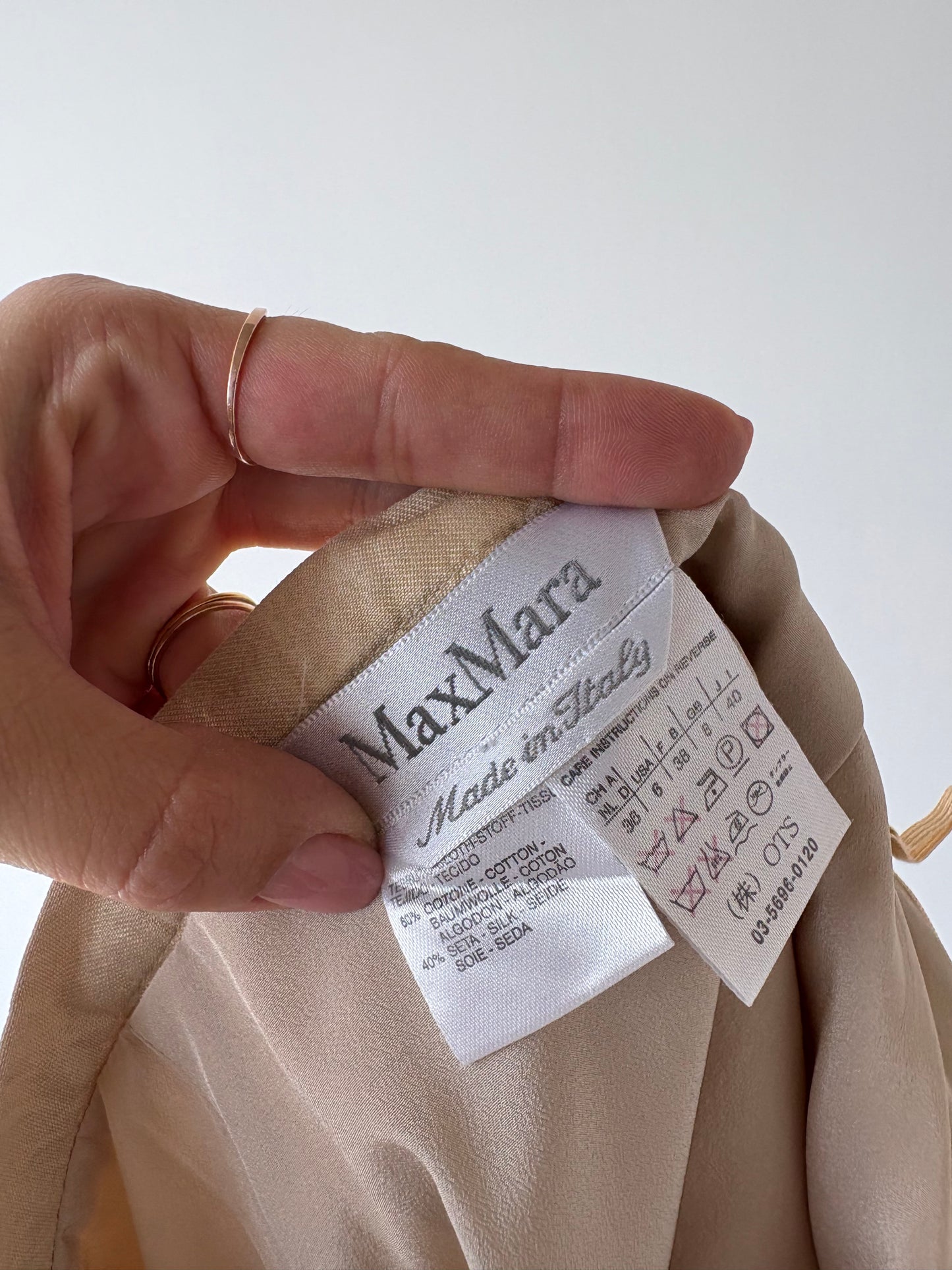 Fustă Max Mara light nude din mătase naturală și bumbac