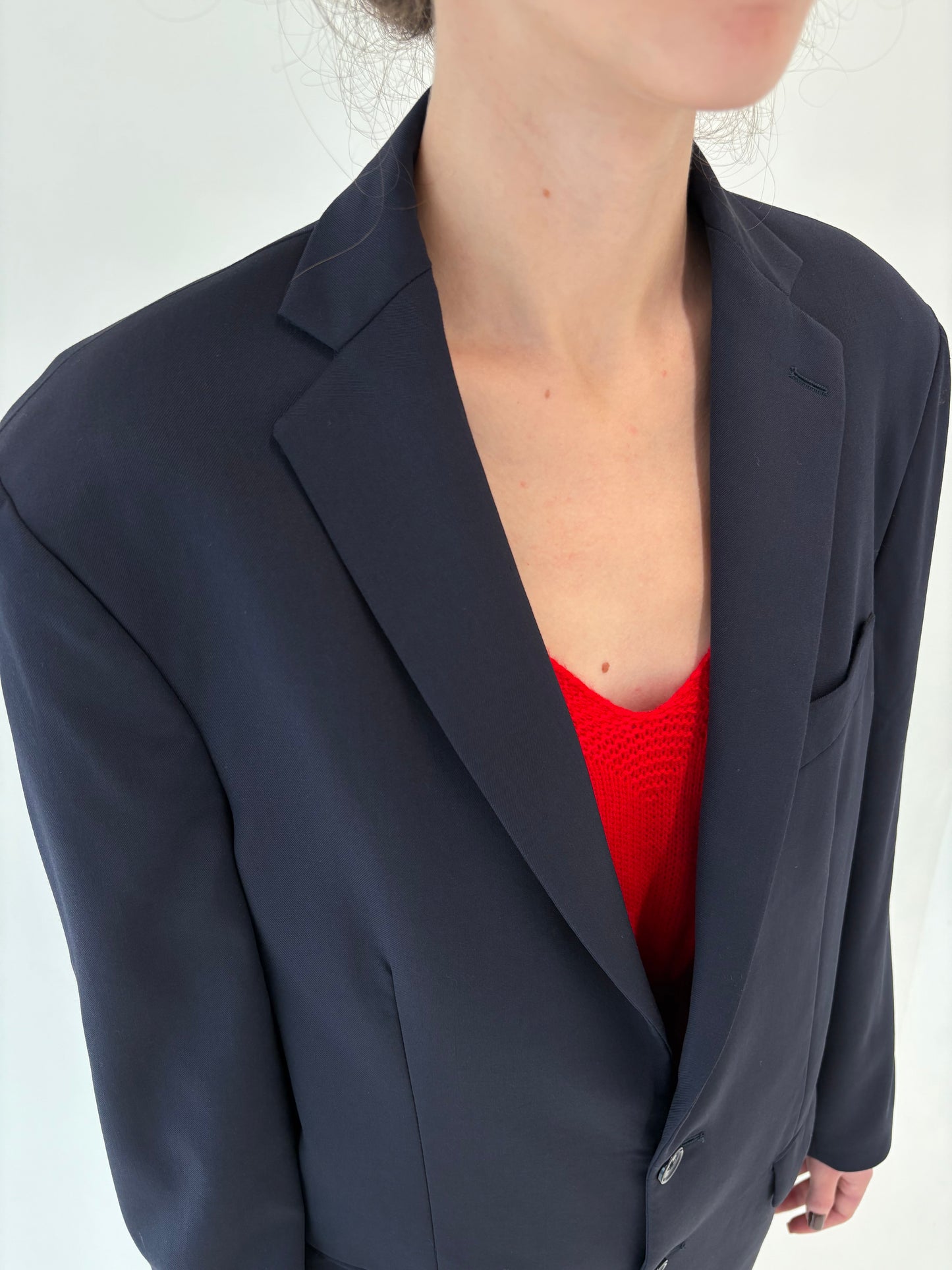 Sacou Navy blue din stofă de lana extrafina în croi actual