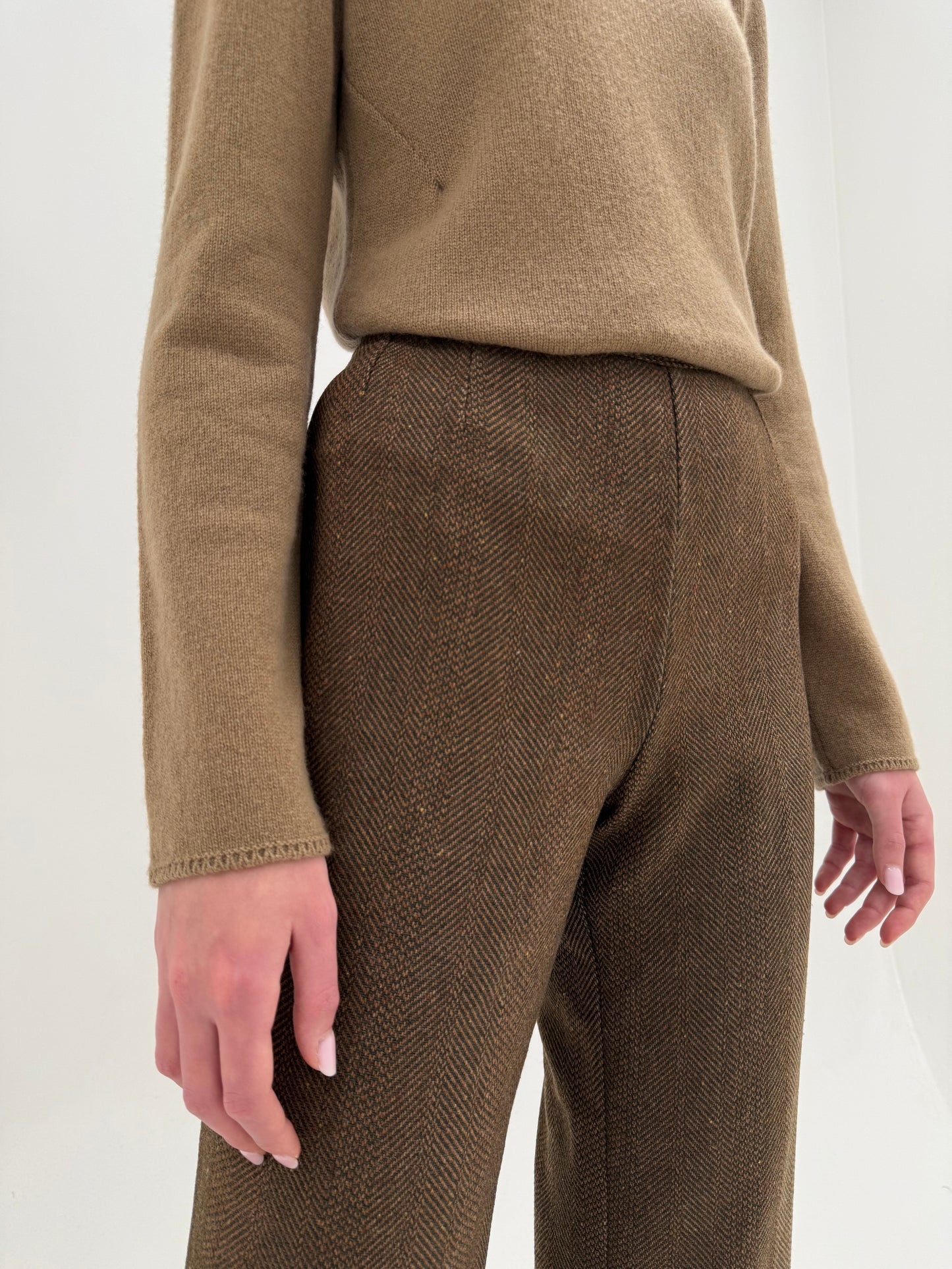 Pantaloni tigareta high end italienești din lana extrafina groasa melanj