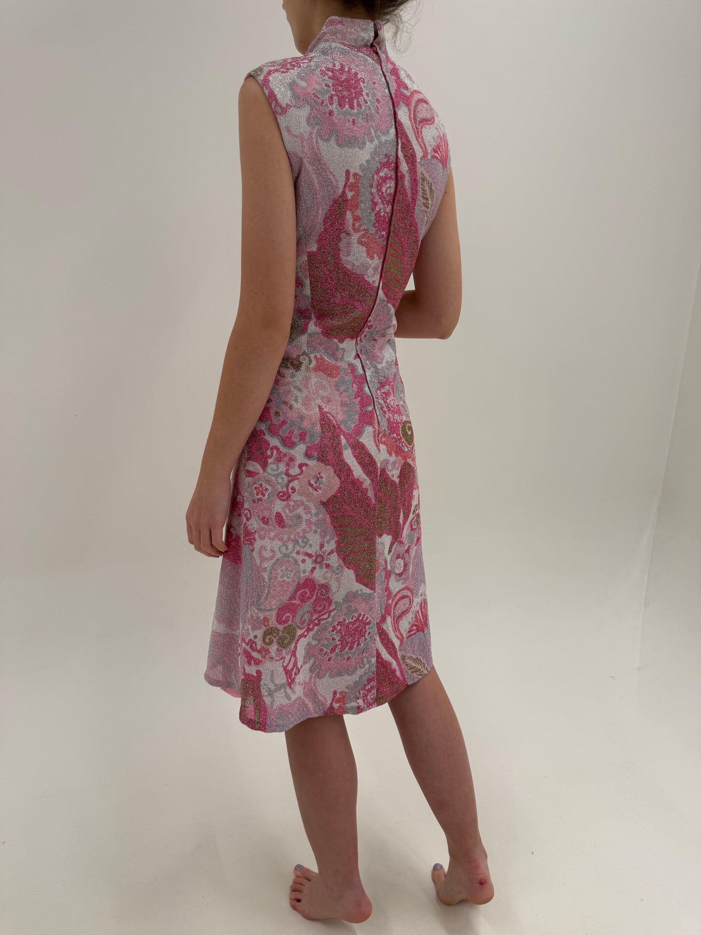 Rochie Old vintage sfârșit de ani 60 din jerse fin cu fir de lurex argintiu