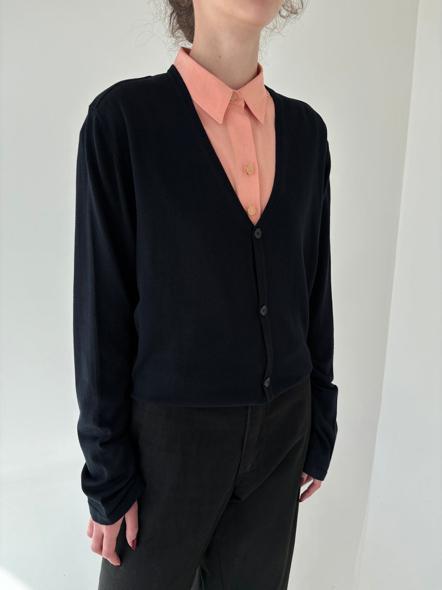 Cardigan negru luxury din mătase naturală și bumbac