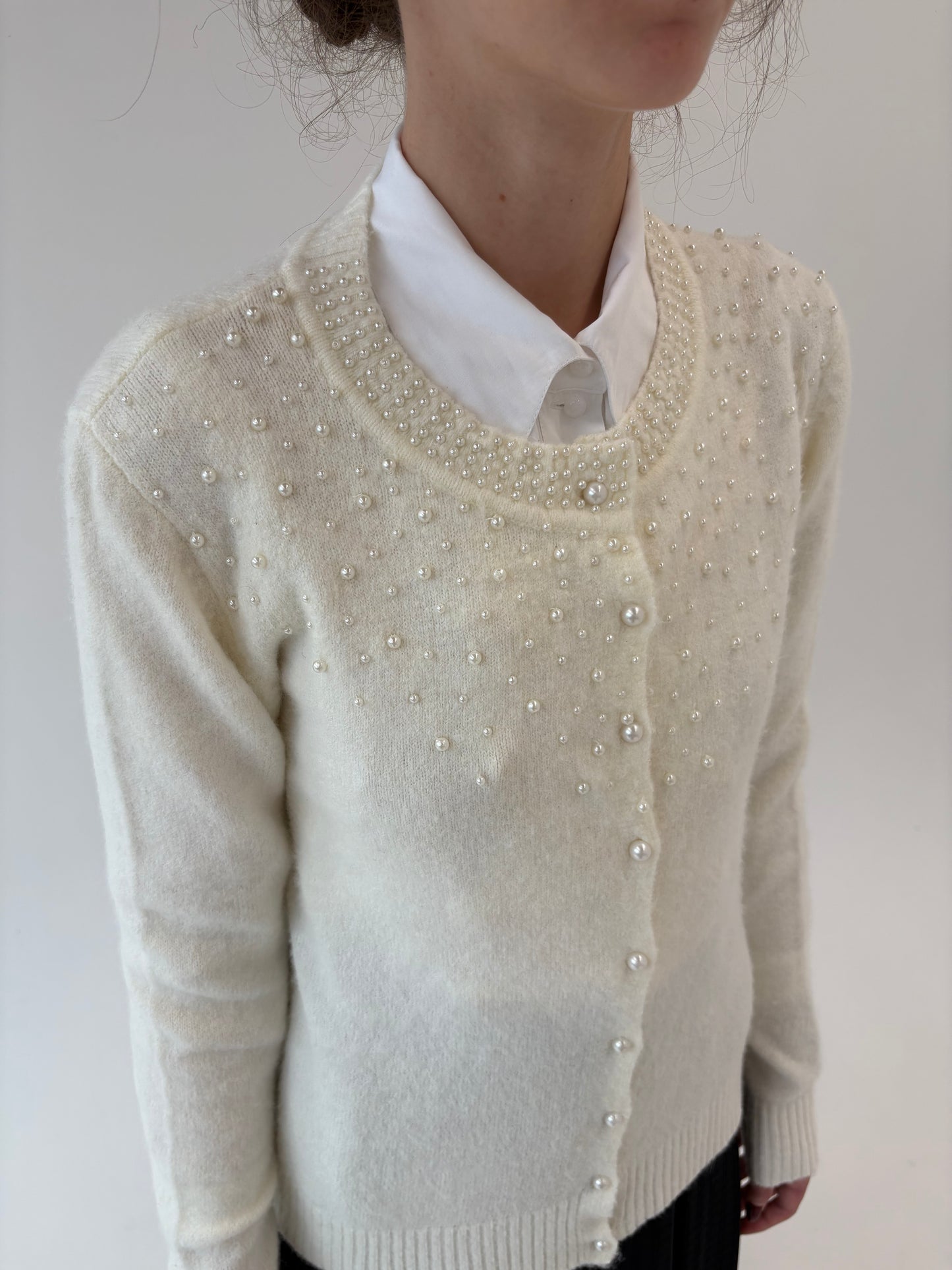 Cardigan italian din mix de baby mohair cu aplicații din perlute