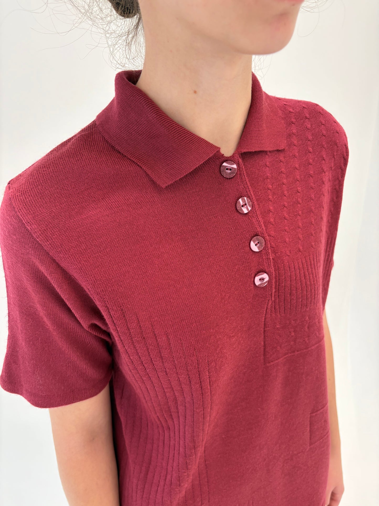 Top vintage polo burgundy din mix de lana merino extrafina