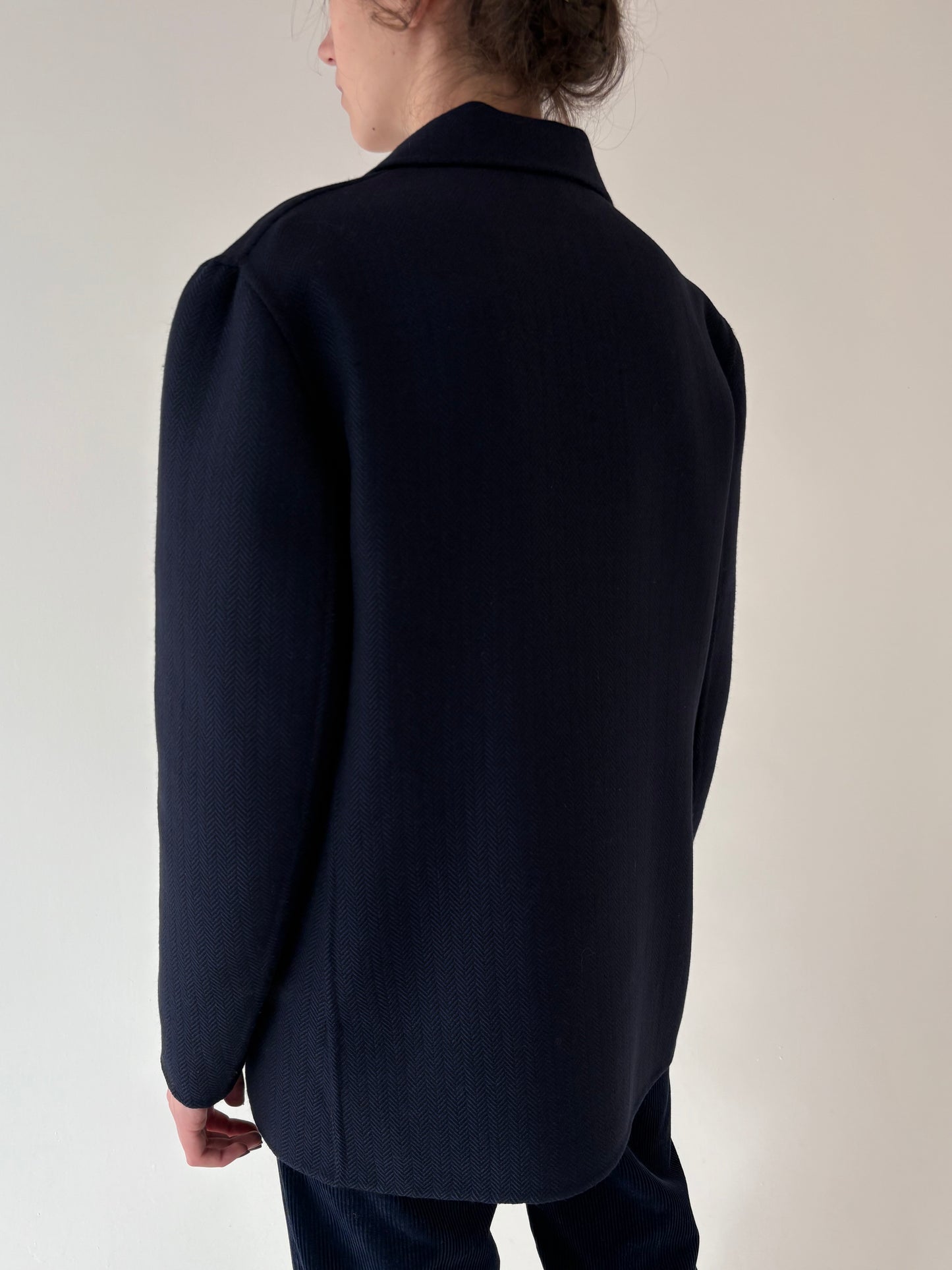 Sacou italian Chevron din lana plină extrafina Navy blue cu negru