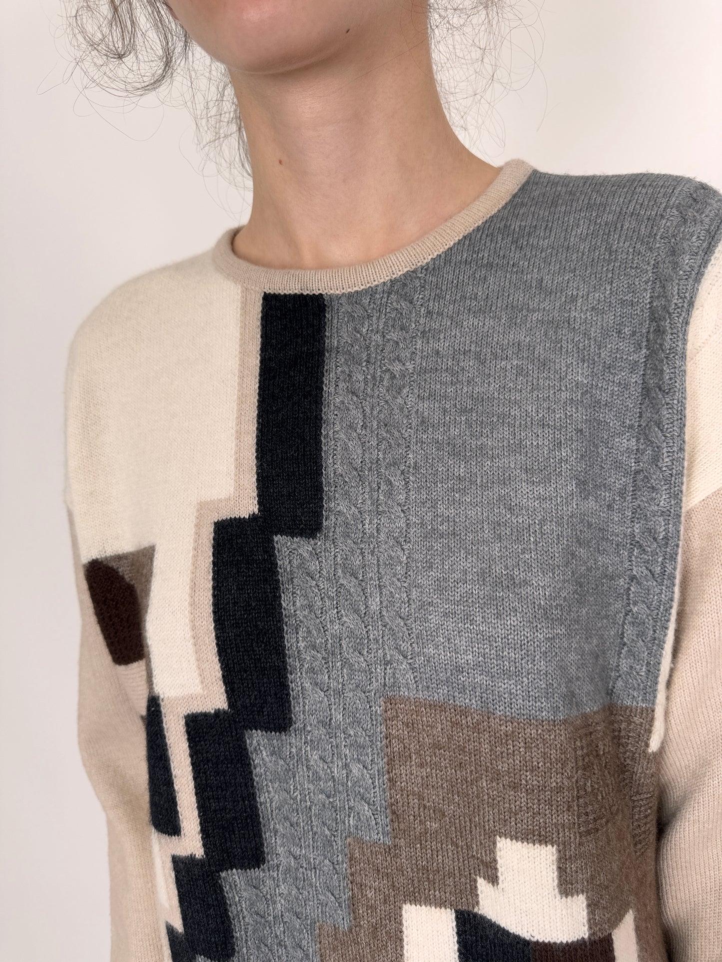 Pulover cu print geometric din lana extrafina de gramaj mare
