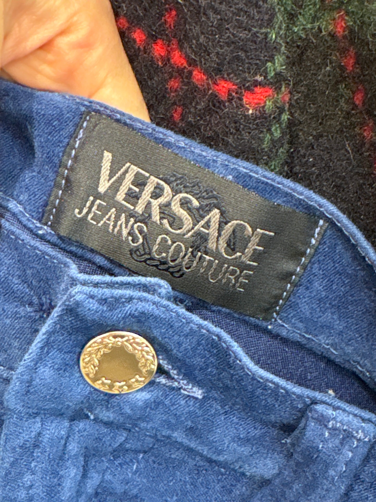 Pantaloni vintage Versace albastru cerneală din catifea