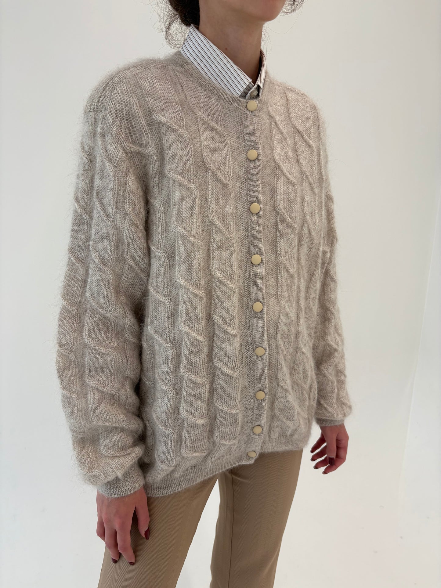 Cardigan luxury italian tip jachetă light nude din baby mohair