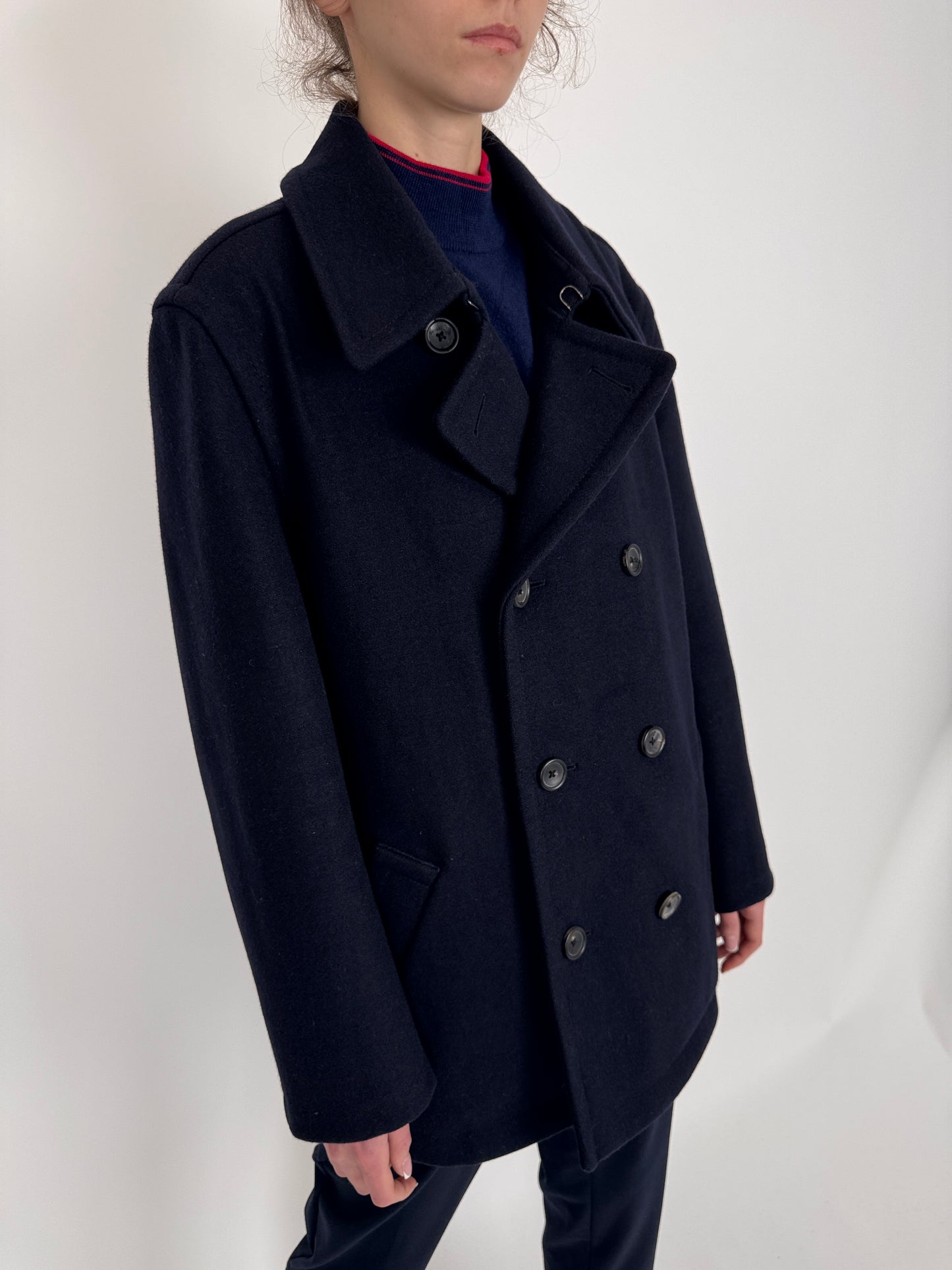 Jacheta Tommy Hilfiger cu închidere dublă din stofă de lana Navy