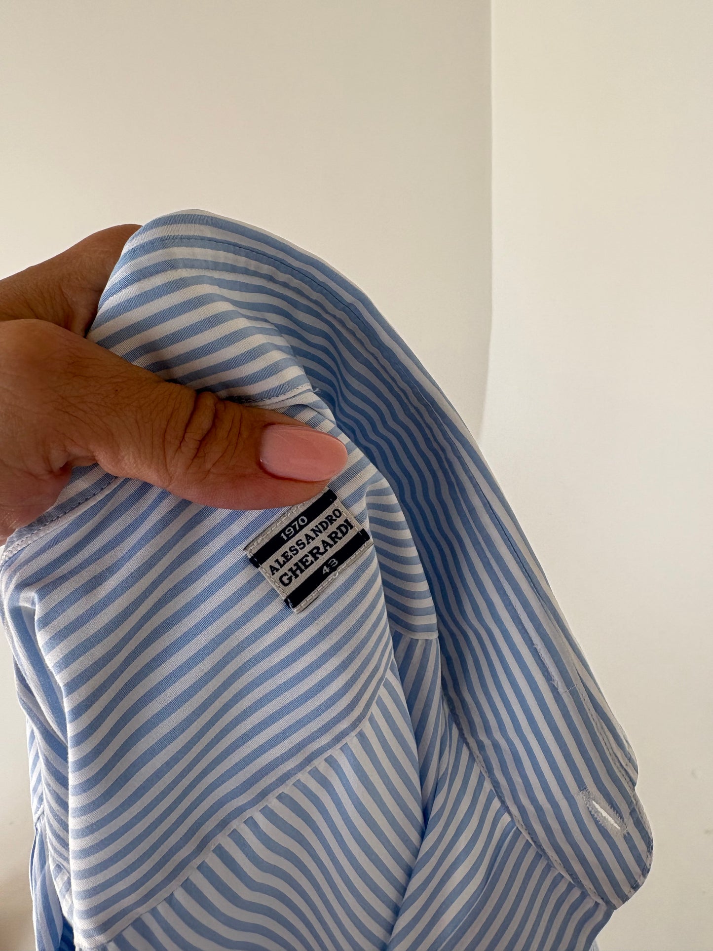 Cămașa super premium italiană în dungi baby blue din poplin excepțional