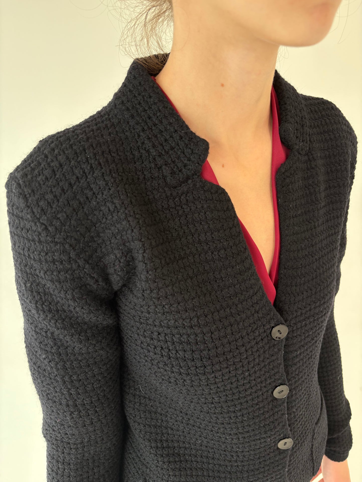 Cardigan negru italian super premium din lana merino extrafina de gramaj mare