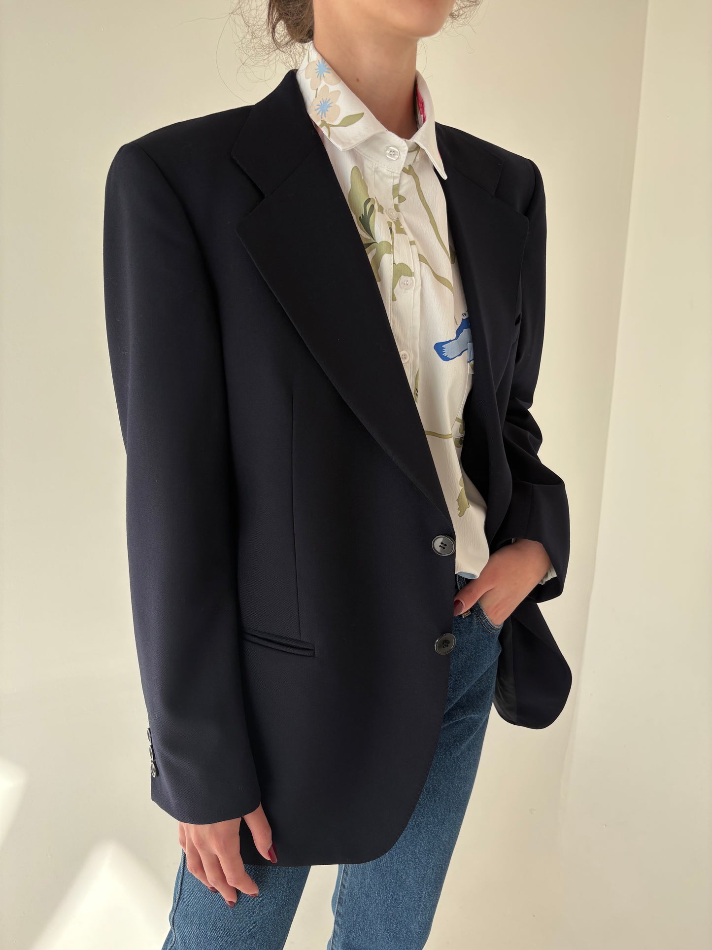 Sacou vintage navy blue italian din lana extrafina în croi actual