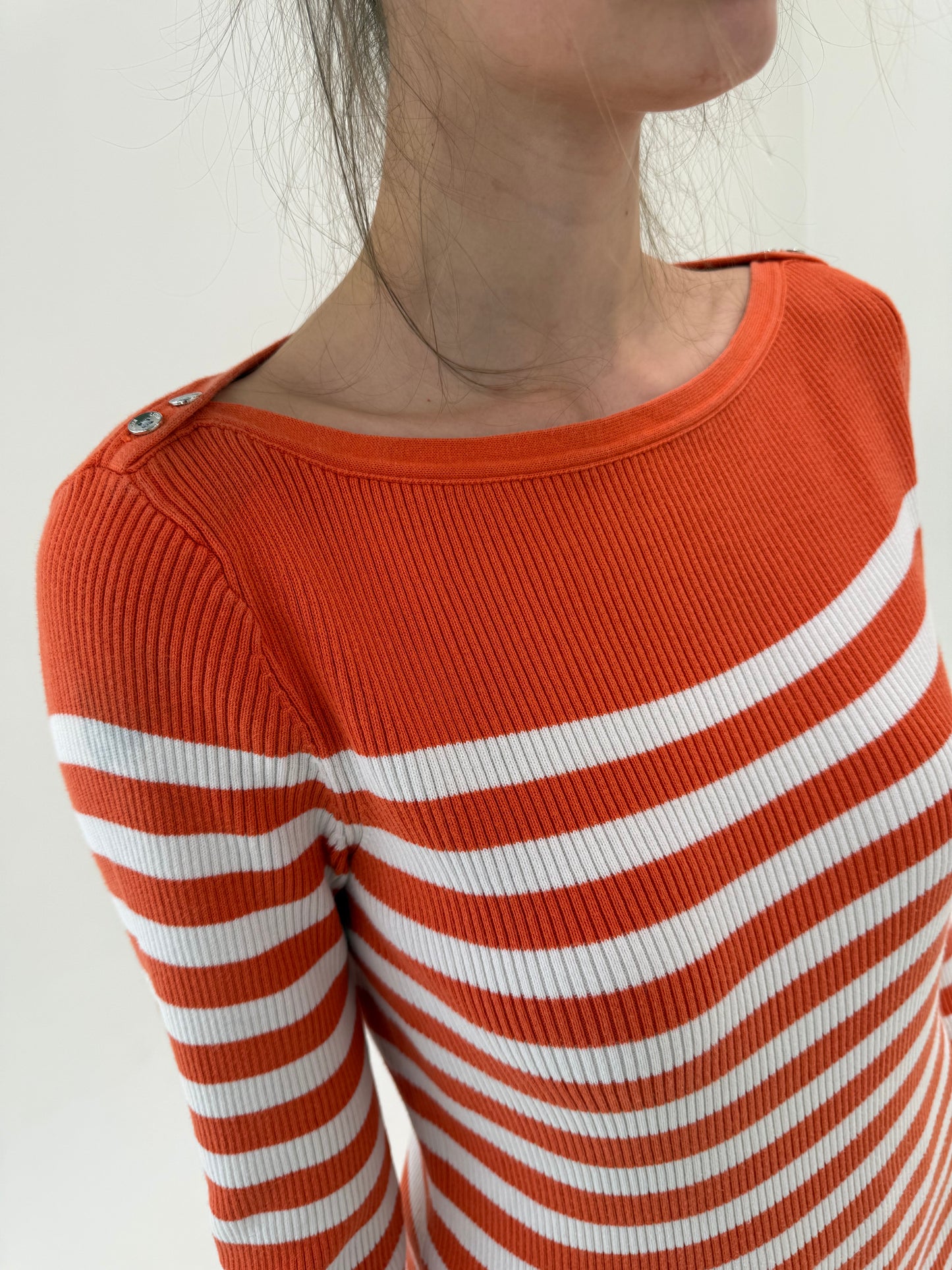 Soft knit Ralph Lauren din bumbac cu dungi și decolteu bărcuță