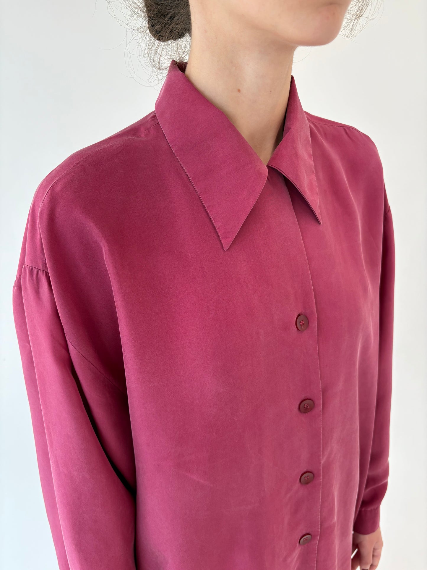 Cămașa din mătase naturală rasberry red petite