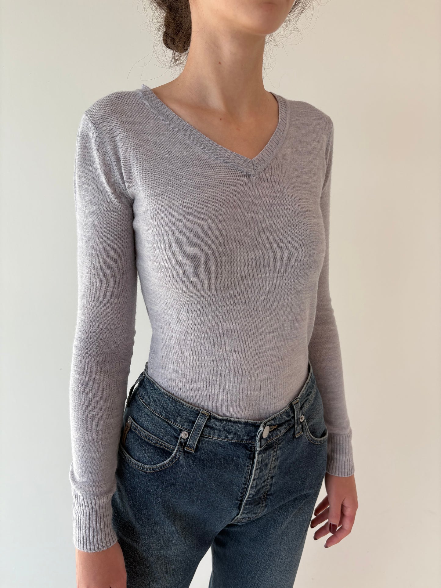Puloveras lavender gray din mix de lana extrafina