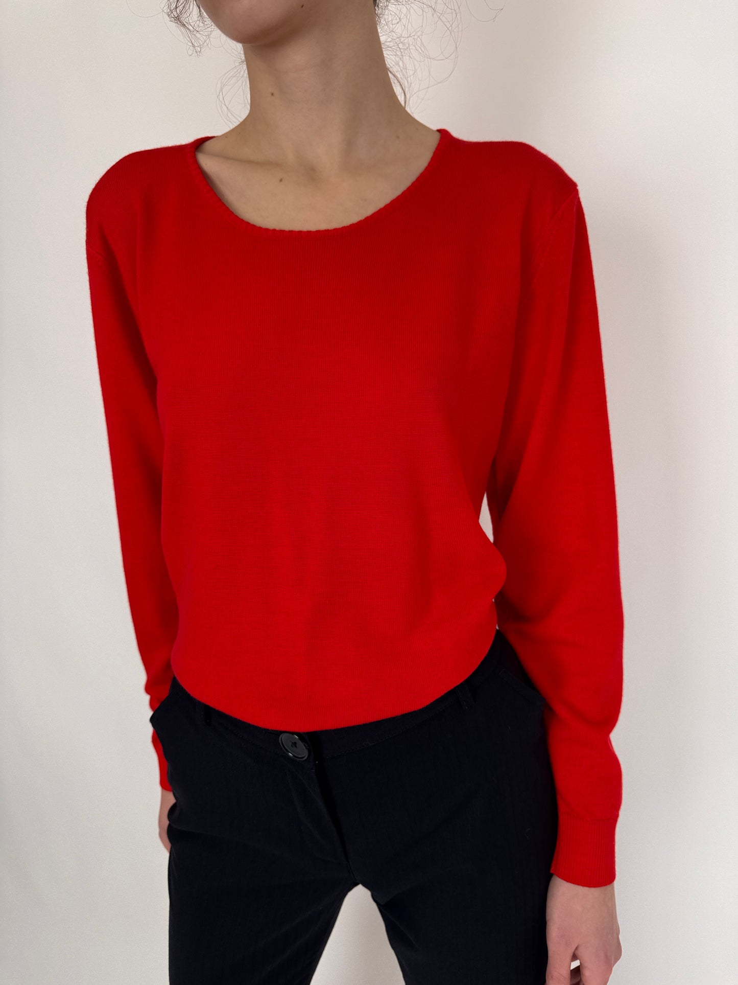 Pulover cherry red din Lana merino extrafina pura certificată