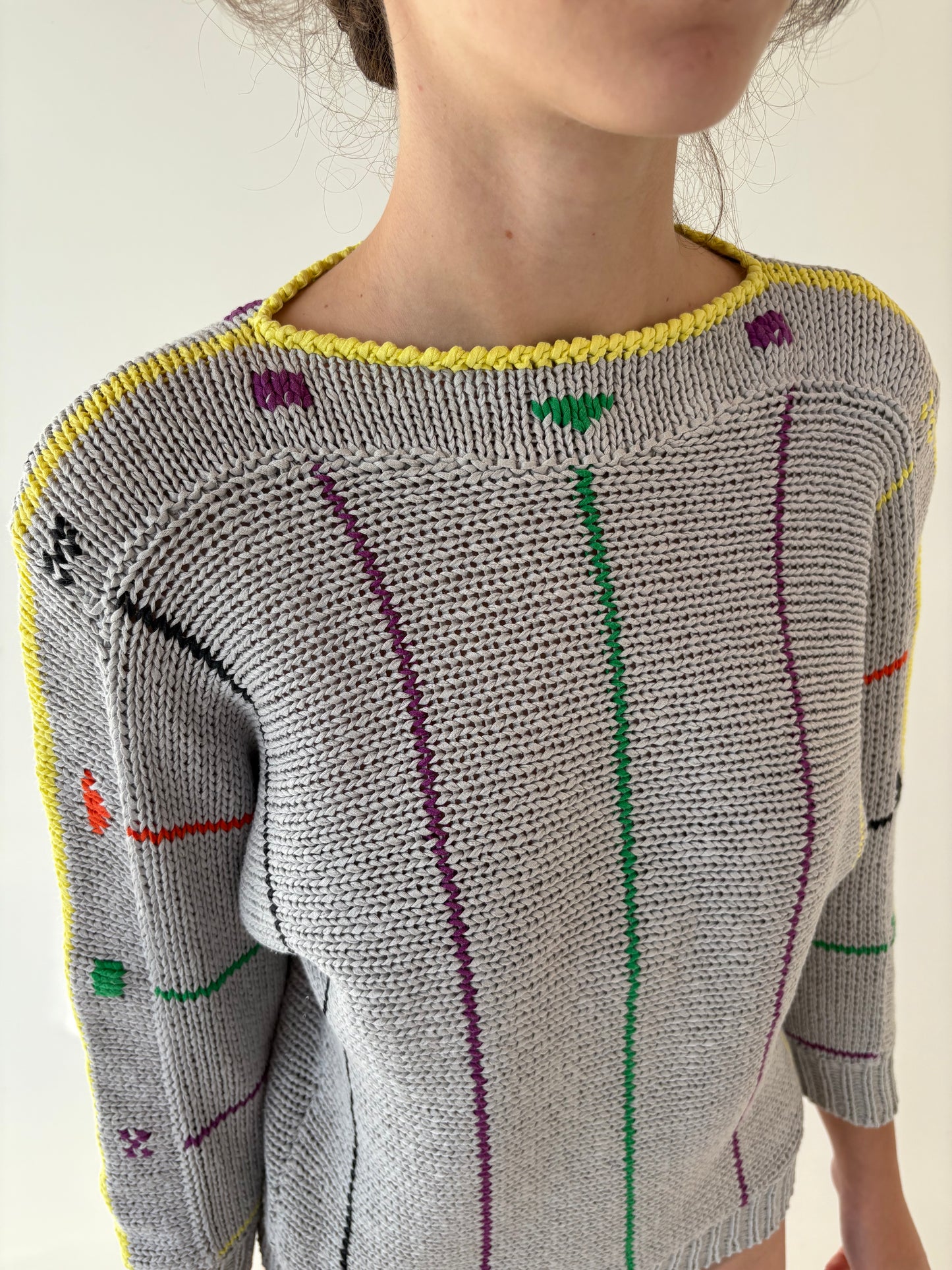 Pulover vintage din bumbac greu de gramaj super mare cu mânecă fluture