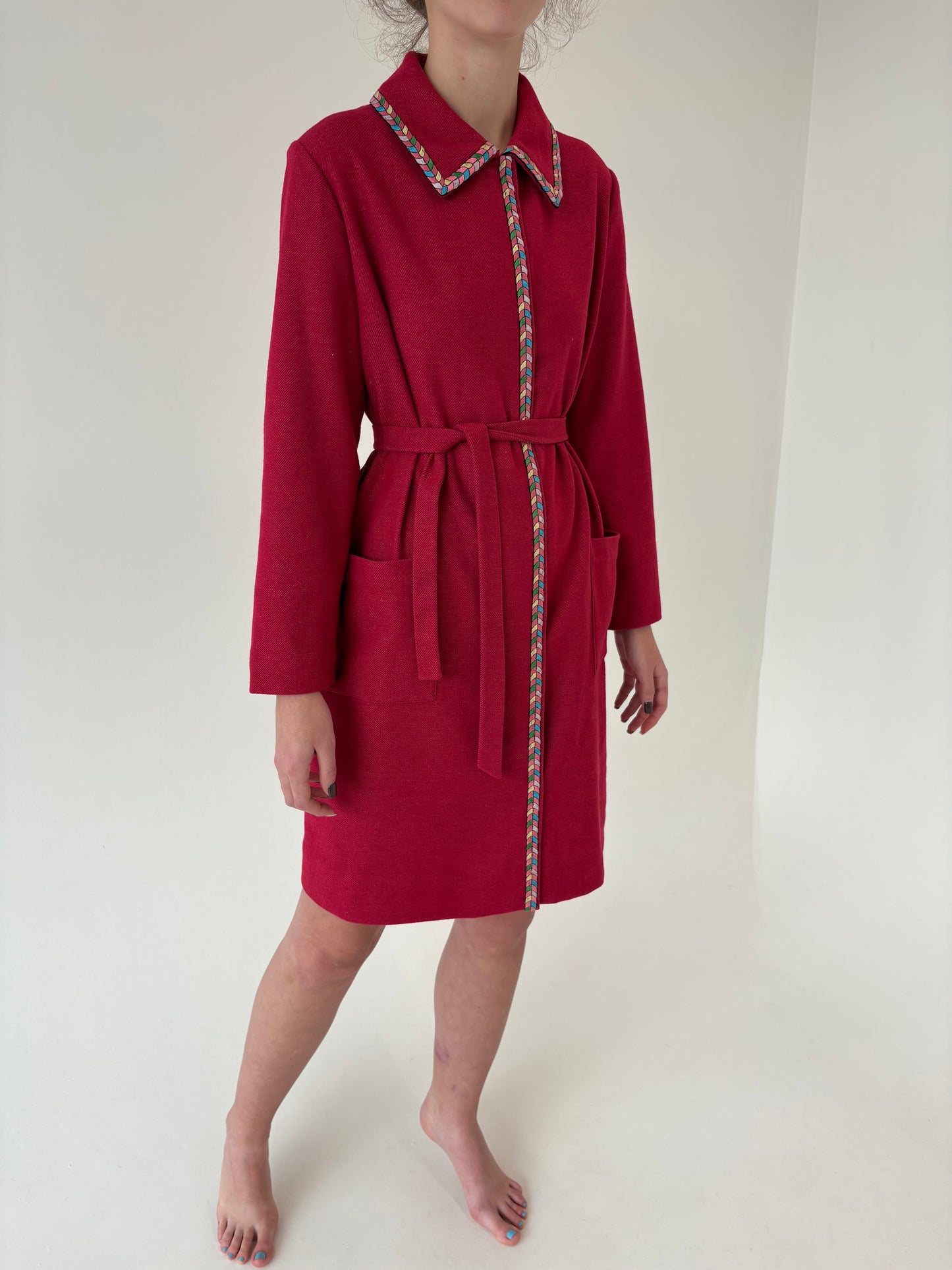 Halat vinatge high end italian din lana plină rasberry red