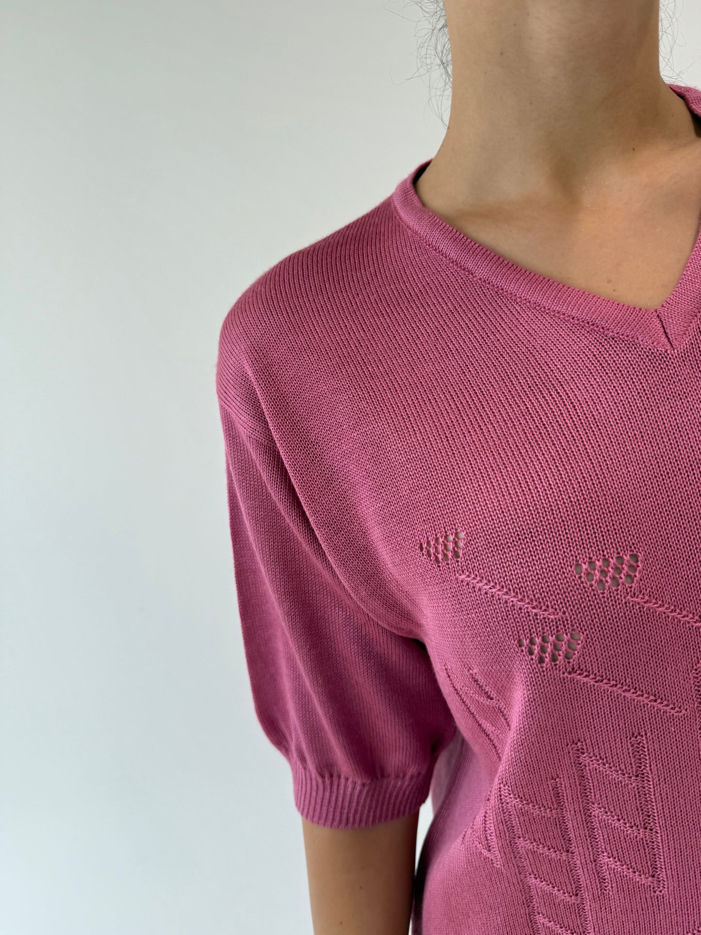 Top vintage old rose Pink din tricot din mix de lana extrafina