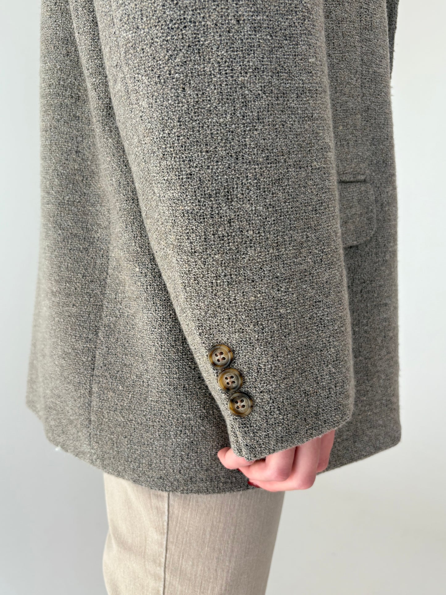 Sacou vintage grej din boucle scurt de lana extrafina