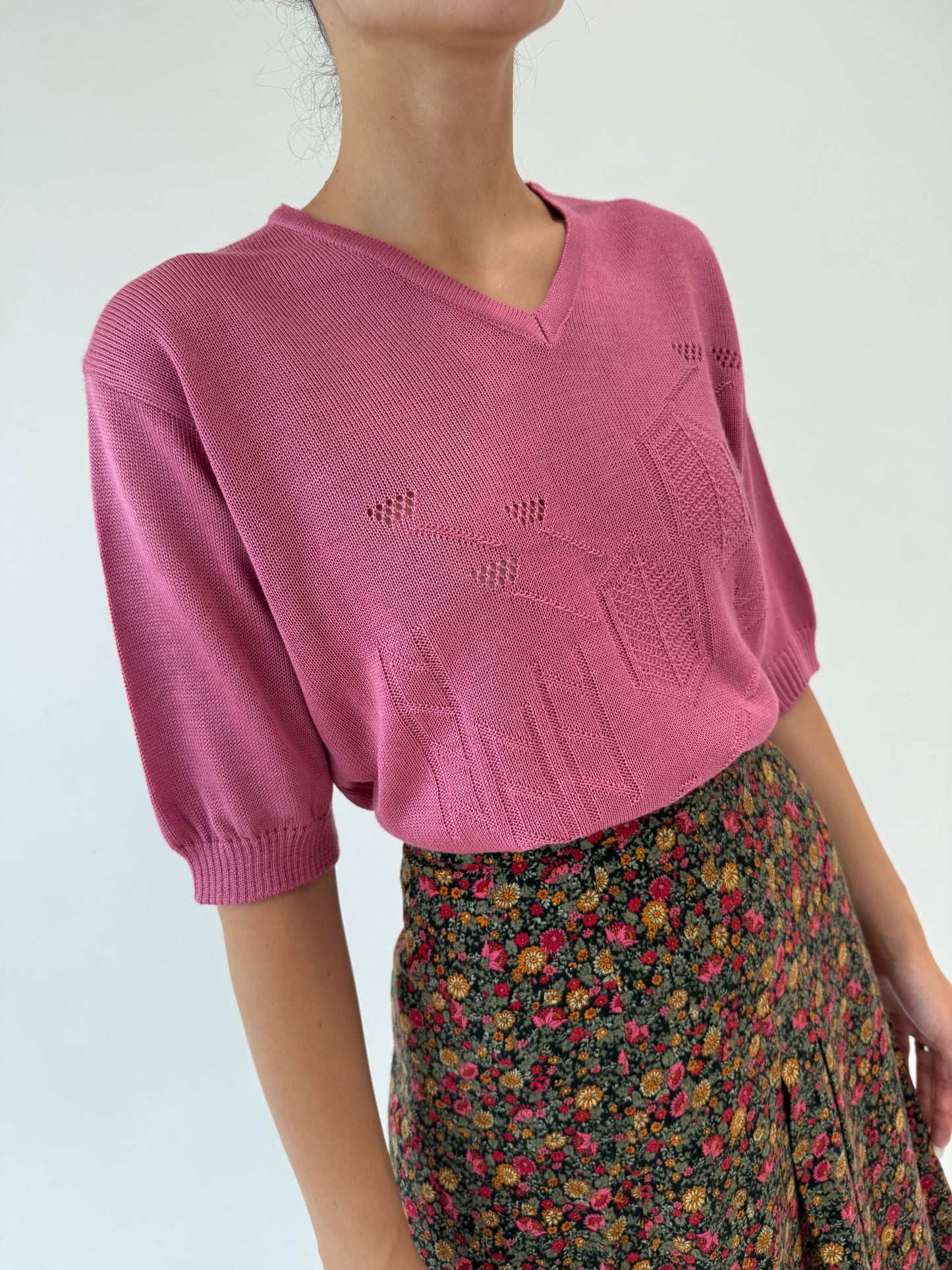 Top vintage old rose Pink din tricot din mix de lana extrafina