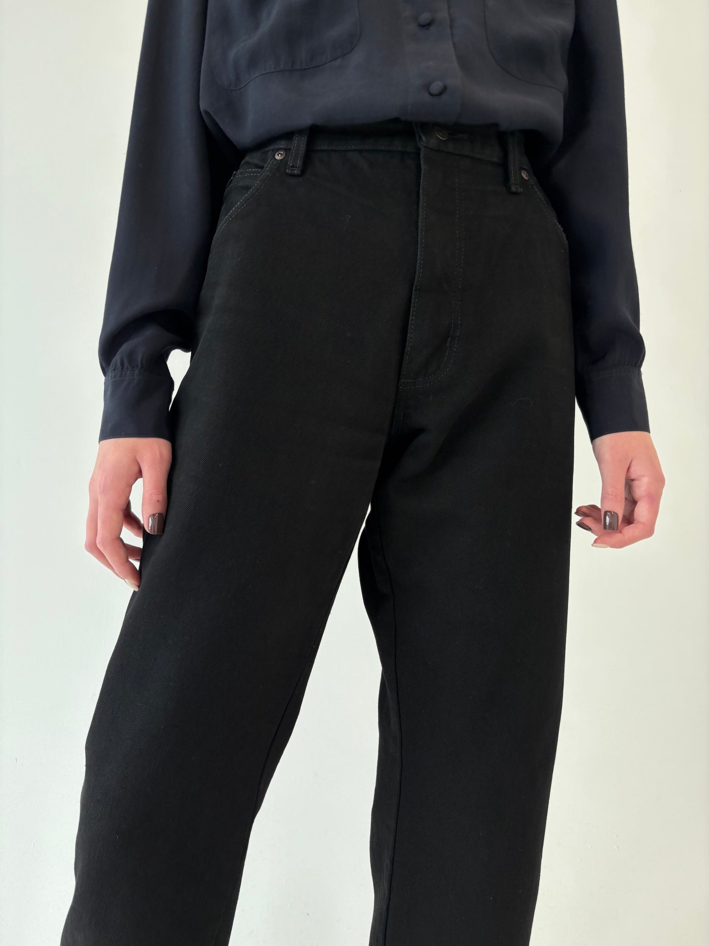 Jeans vintage premium negri straight leg cu talie înaltă